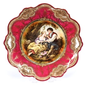 Cake Plate Marked R.S. Prussia, Bird In Cage Scenic Decor