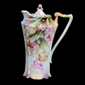 Chocolate Pot Marked R.S. Prussia, Yellow, Brown, Blue and White Tones, Tulip Decor