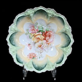 Bowl Marked R.S. Prussia, Green, Cream and White Tones, Rose Decor