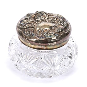 Covered Powder Box, ABCG, Strawberry Diamond, Crosshatch and Fan Motif