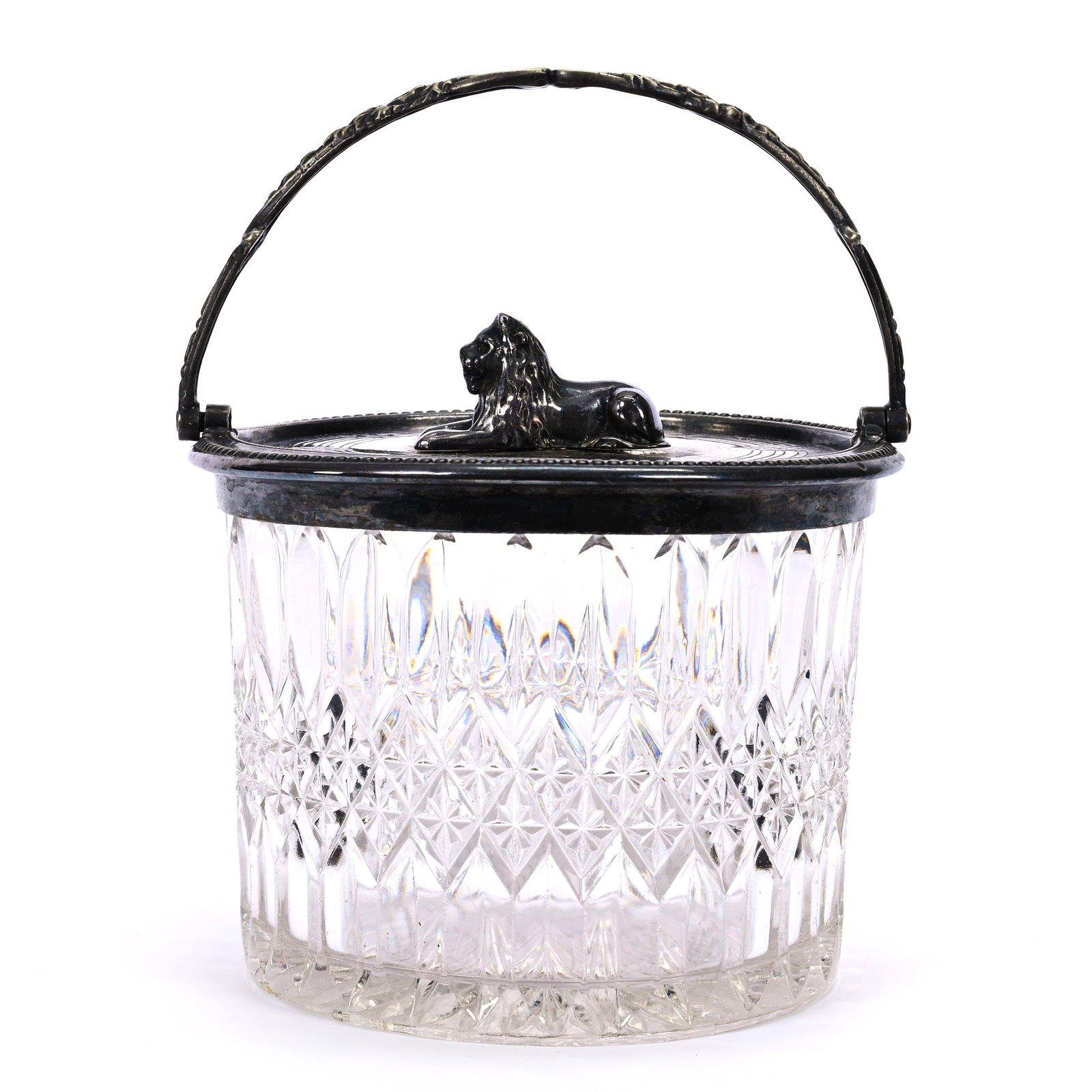 Biscuit Jar, Pattern Glass, Star Diamon And Miter Motif, Ray Cut Base (1 of 4)