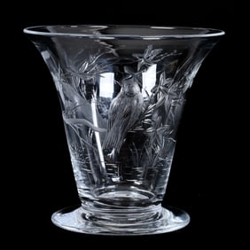 Vase, BPCG, Signed Webb, Engraved Bird, Branch And Water Decor