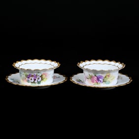 Pair Ramekins With Underplates Marked M. Z. Austria