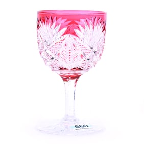 Wine Stem, ABCG, Cranberry Cut To Clear, Lorraine Pattern By Dorflinger