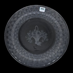 Plate, ABCG, Signed Hawkes Engraved Floral Basket Center, Basketweave Border