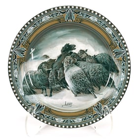 Charger Marked Buffalo Pottery Emerald Deldare Ware, Scene Of Sheep In Storm Titled "Lost"