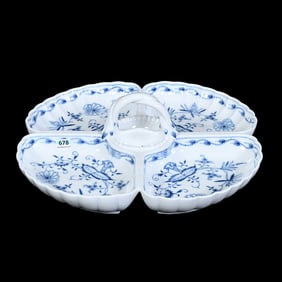Handled Serving Dish, Four Compartments, Meissen Blue Crossed Swords Mark With Three Slashes