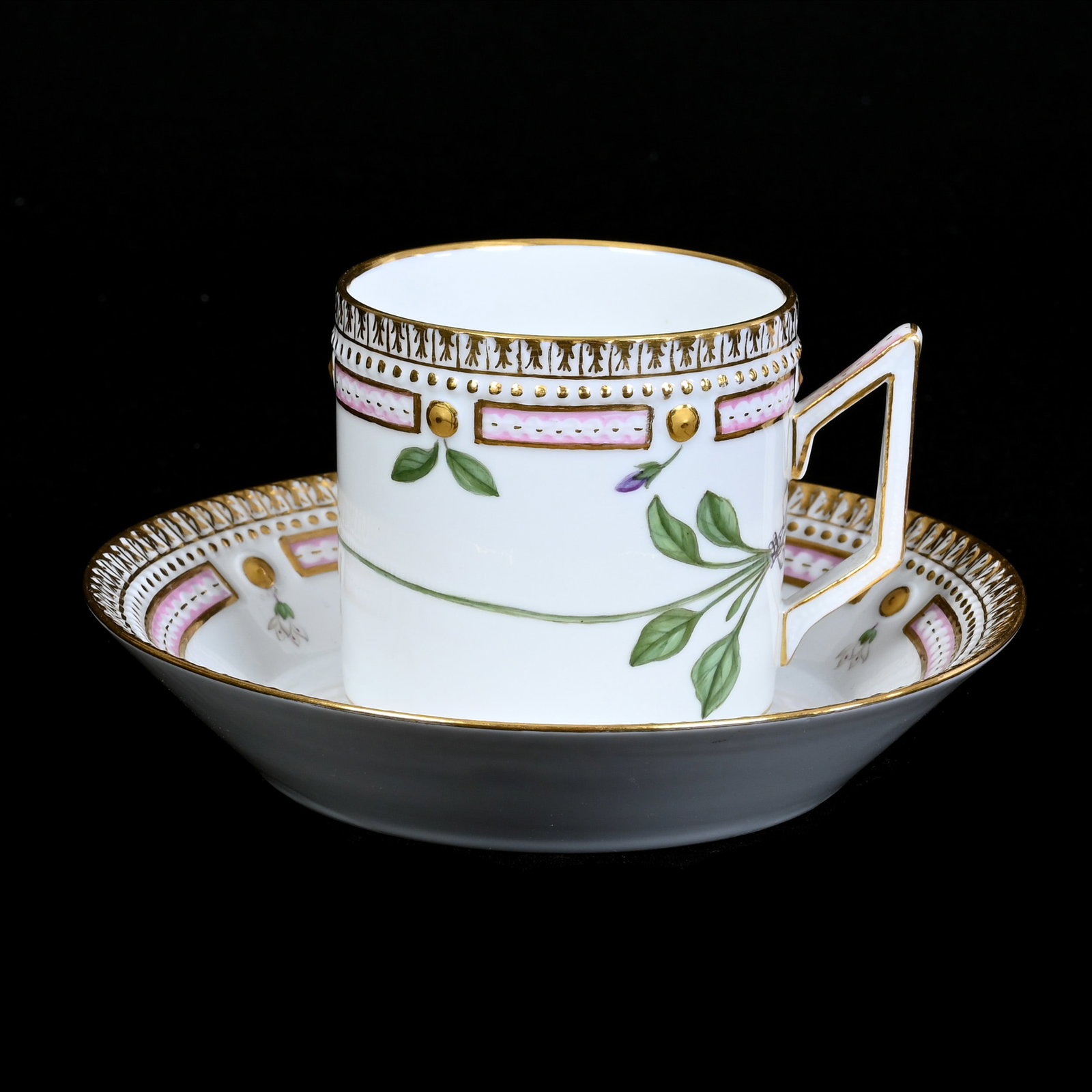 Cup and Saucer, Royal Copenhagen "Flora Danica", Shape #3512: Cup and Saucer, Royal Copenhagen "Flora Danica", Shape #3512, 3" x 5.5", Frank Cox Estate, Denver, CO.