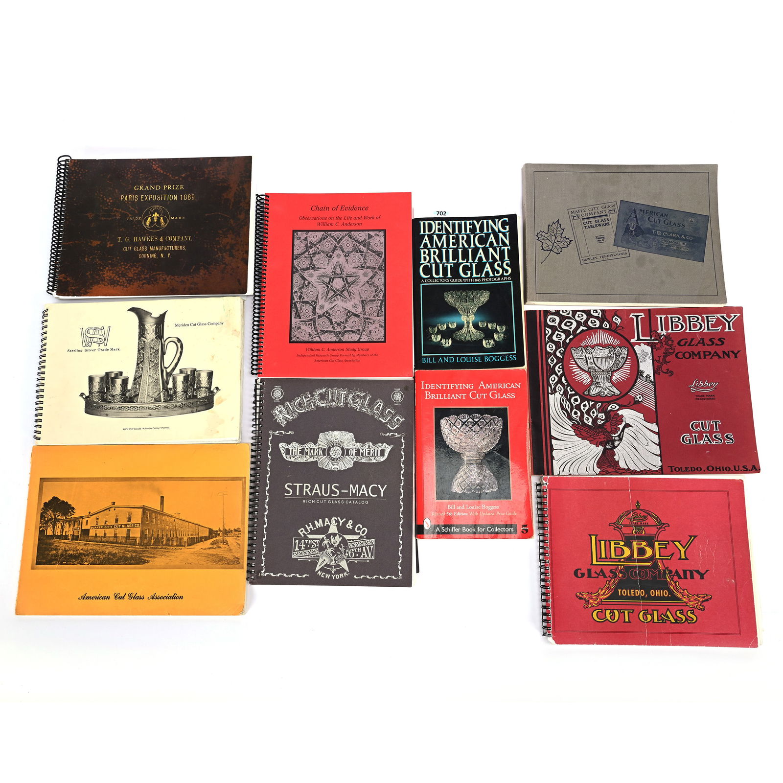 (11) Books and Catalogs About American Brilliant Cut Glass: (11) Books and Catalogs About American Brilliant Cut Glass, (2) Identifying American Brilliant Cut Glass By Bill & Louise Boggess, 1986, 2005, (1) Chain Of Evidence By William C. Anderson Study Group,