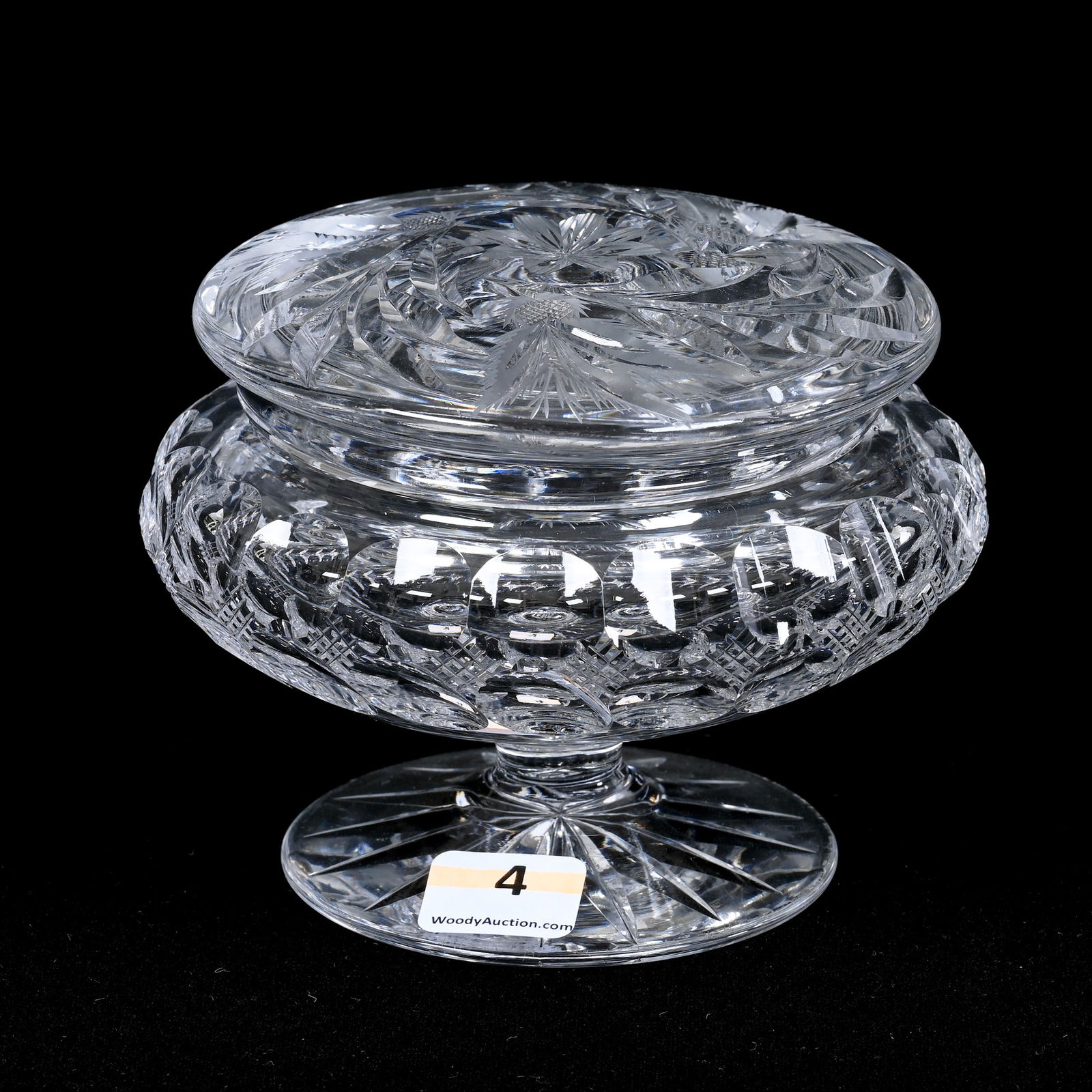 Pedestal Powder Box, ABCG, Engraved Thistle Lid With Bullseye & Strawberry Diamond Cut Base (1 of 3)