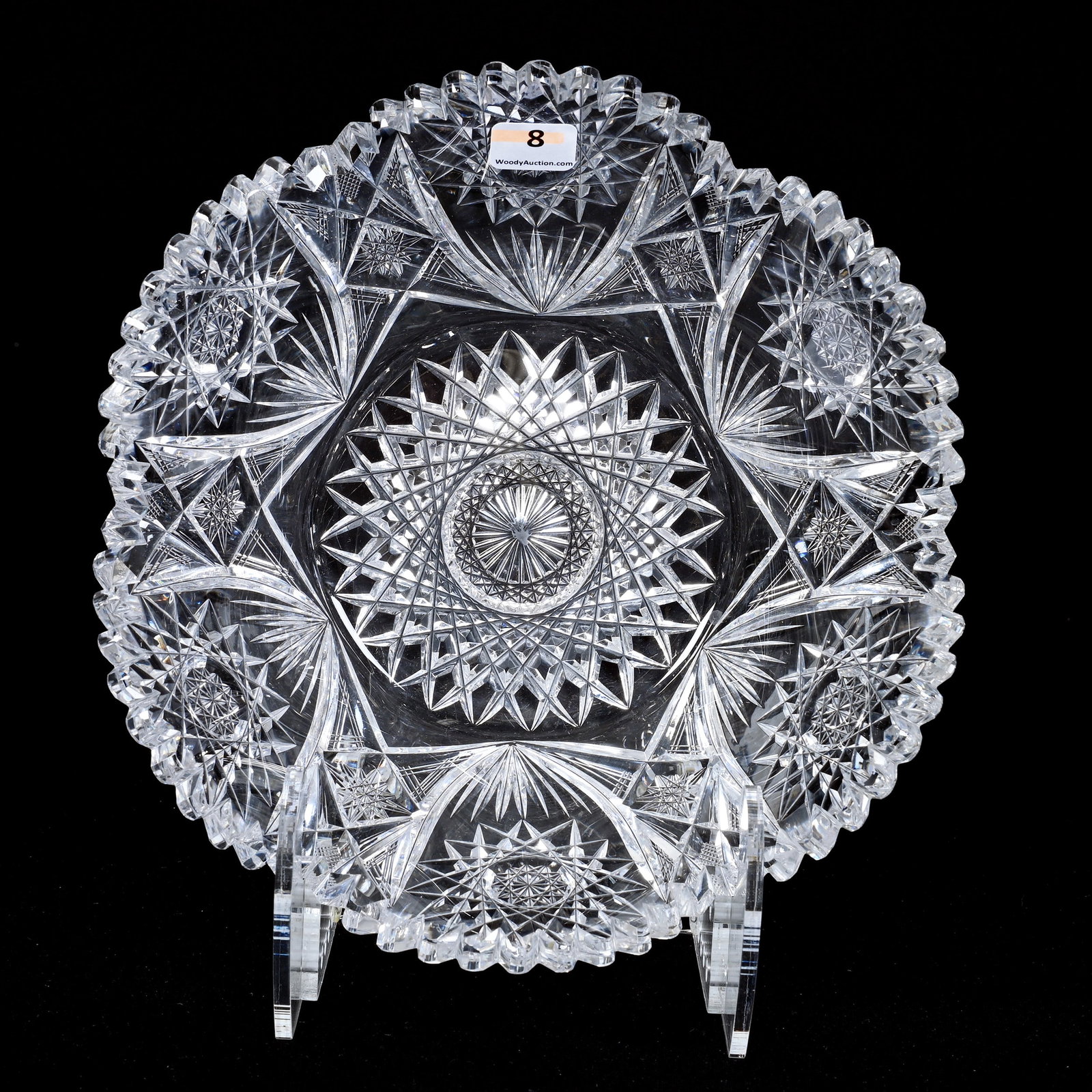Bowl, Six-Sided, ABCG, Signed Maple City Dorian Pattern, Heavy Blank: Bowl, Six-Sided, American Brilliant Cut Glass, Signed Maple City Dorian Pattern, Heavy Blank, 3.5" x 9", One Tooth With Sliver Chip On Top, Collection Of David Fuchshuber, Texas.