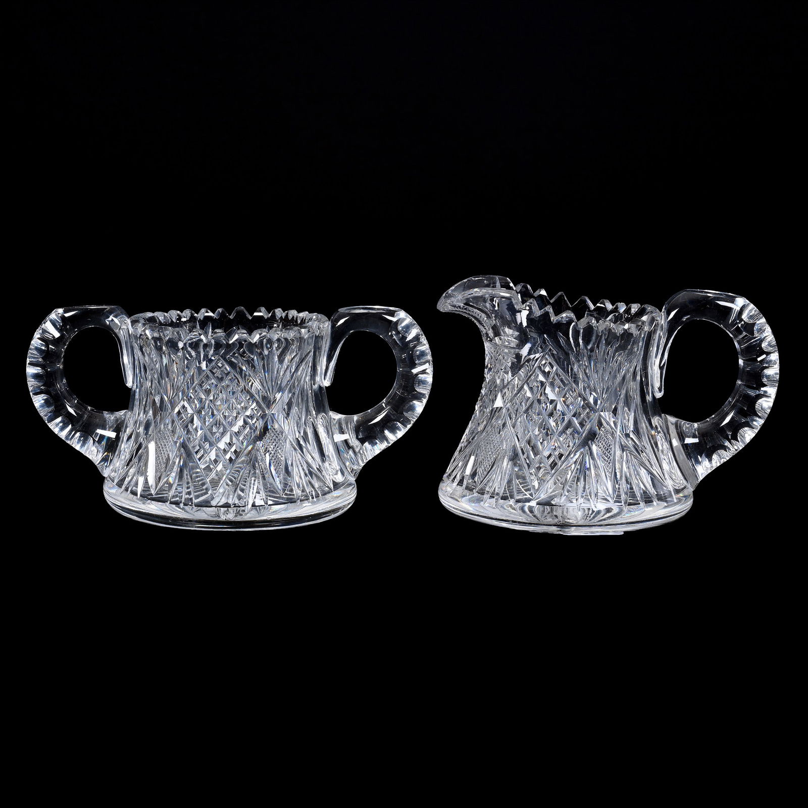 Creamer & Sugar, ABCG, Crosscut Diamond, Strawberry Diamond And Fan Motif (1 of 3)