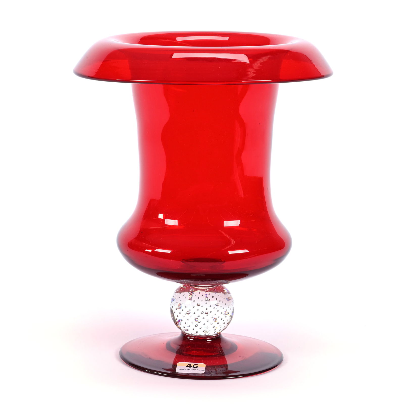 Pedestal Vase By Pairpoint, ABCG, Solid Ruby Red, Clear Controlled Bubble Stem (1 of 2)