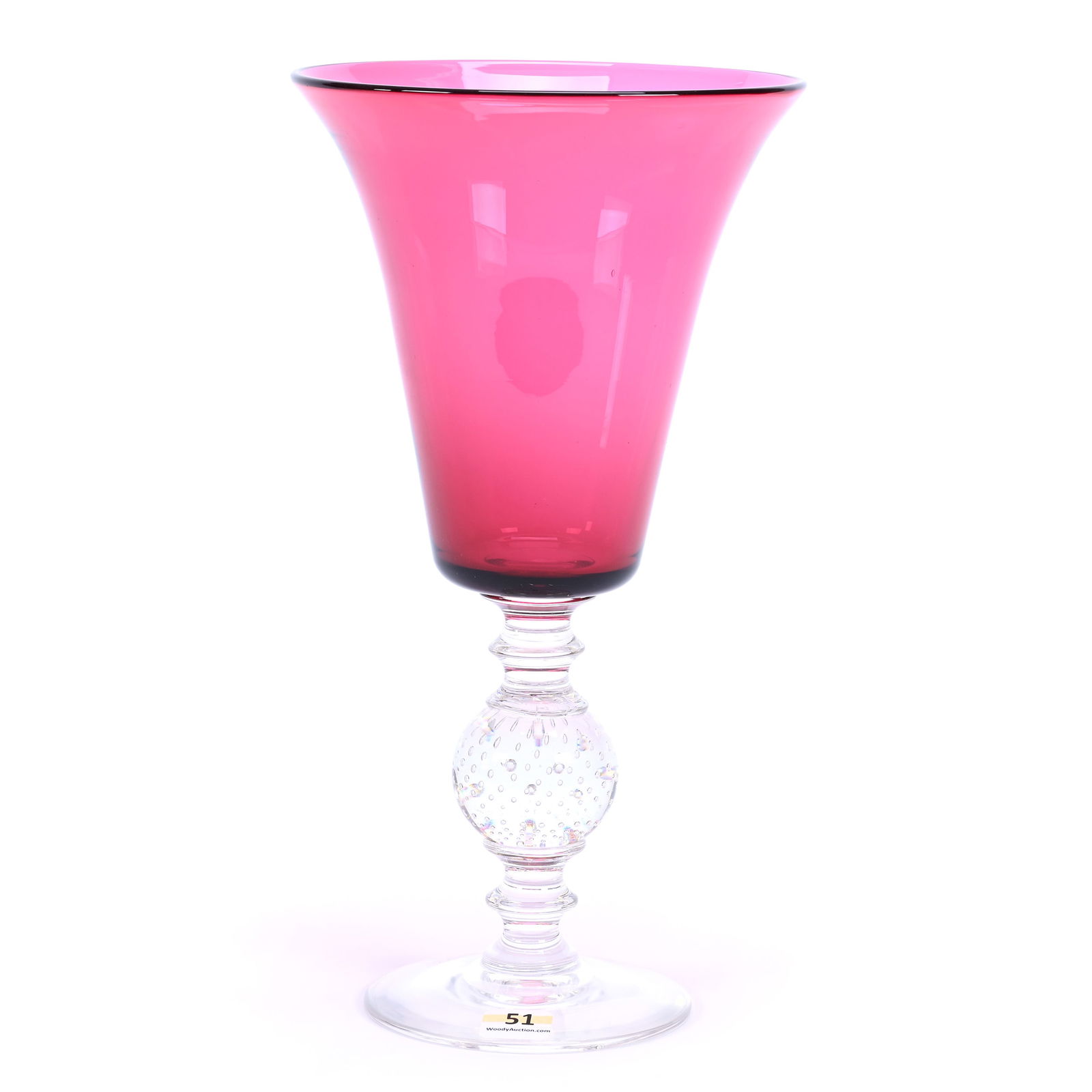 Chalice, ABCG, Cased Cranberry, Clear Controlled Bubble Stem & Foot By Pairpoint (1 of 2)