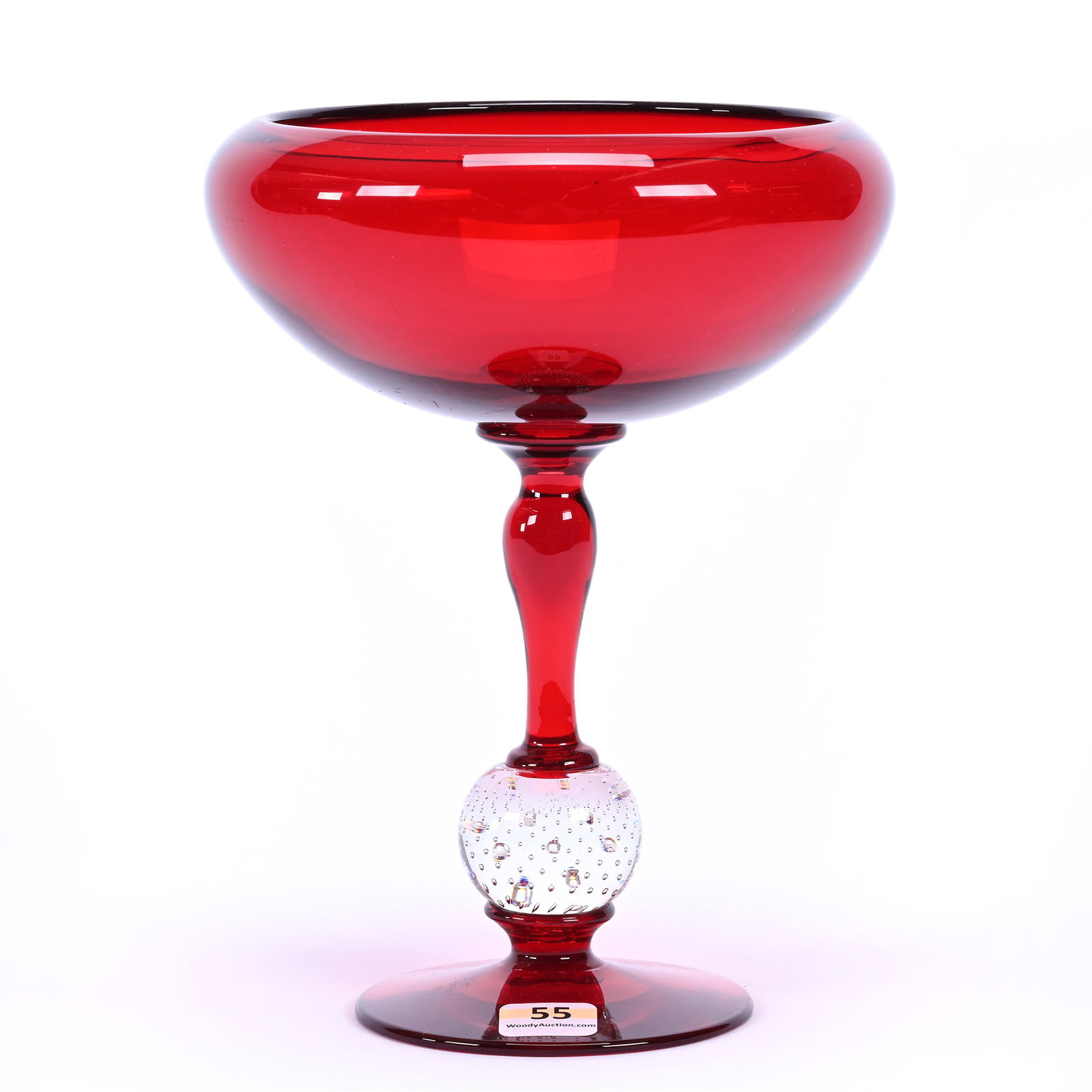 Compote By Pairpoint, ABCG, Ruby Red Bowl, Stem & Foot, Clear Controlled Bubble Ball, (1 of 2)