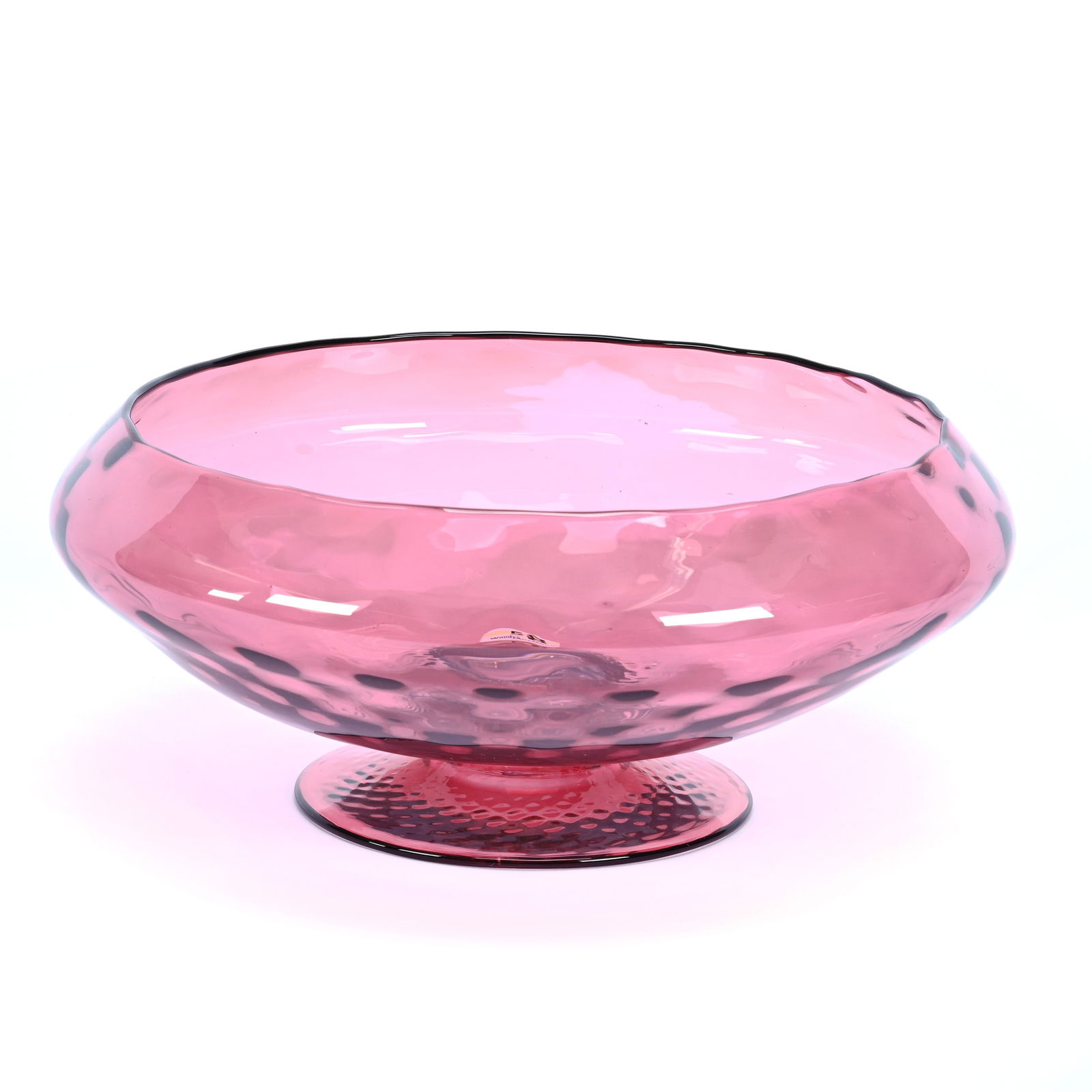 Footed Bowl, ABCG, Cased Cranberry Diamond Quilted By Pairpoint, Colored Foot (1 of 2)