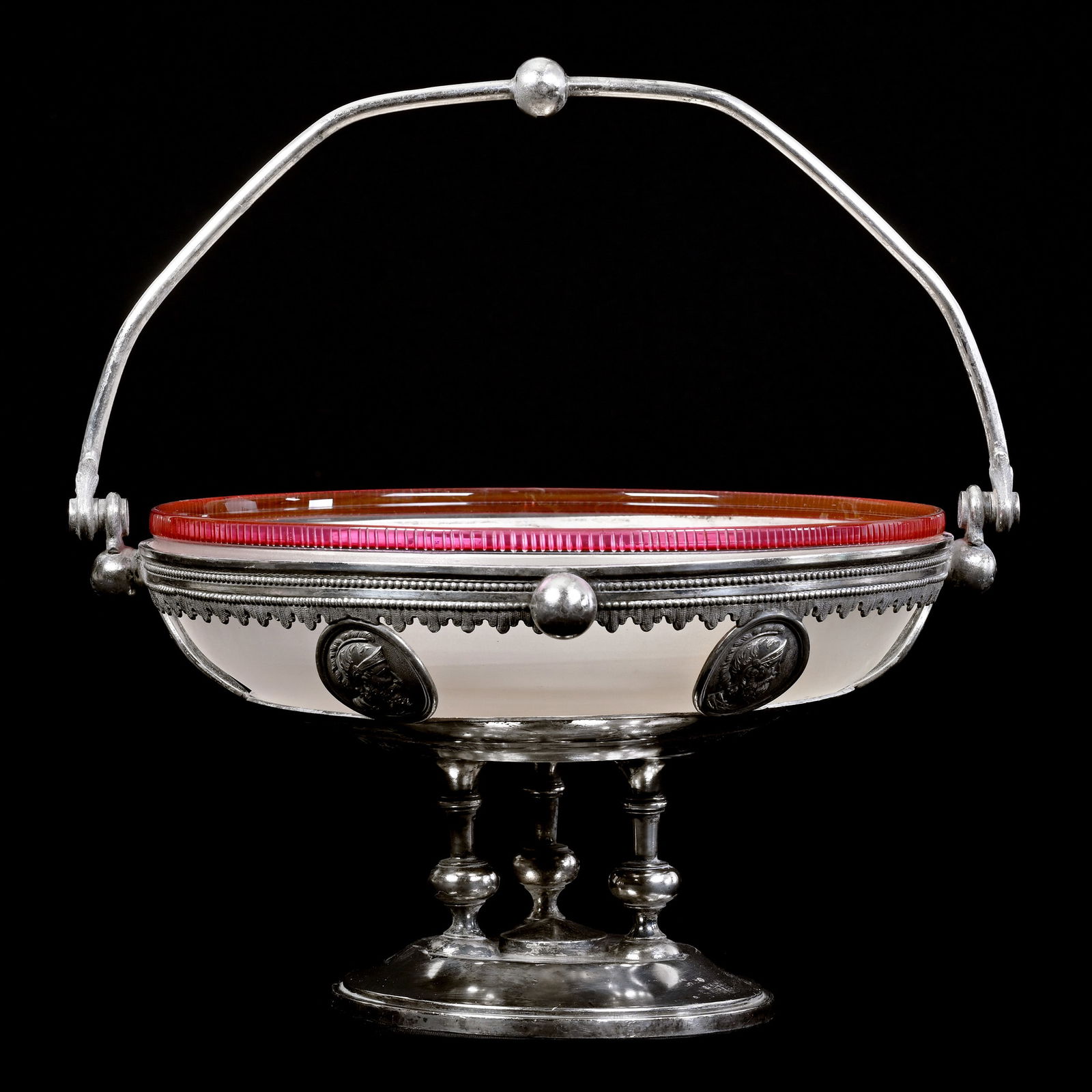 Brides Basket, ABCG, Frosted Bowl, Ray Cut Center, Applied Peppermint Rim (1 of 4)