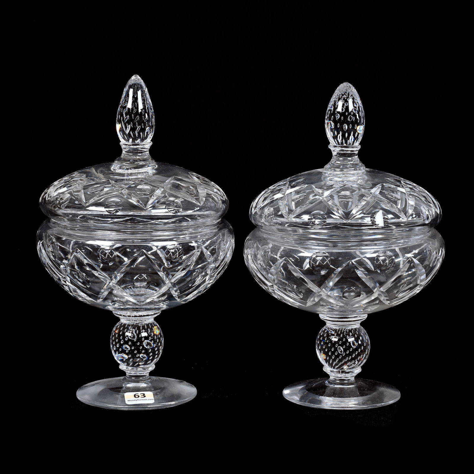 Pair Pedestal Covered Compotes, ABCG, Adelaide Pattern By Pairpoint (1 of 3)