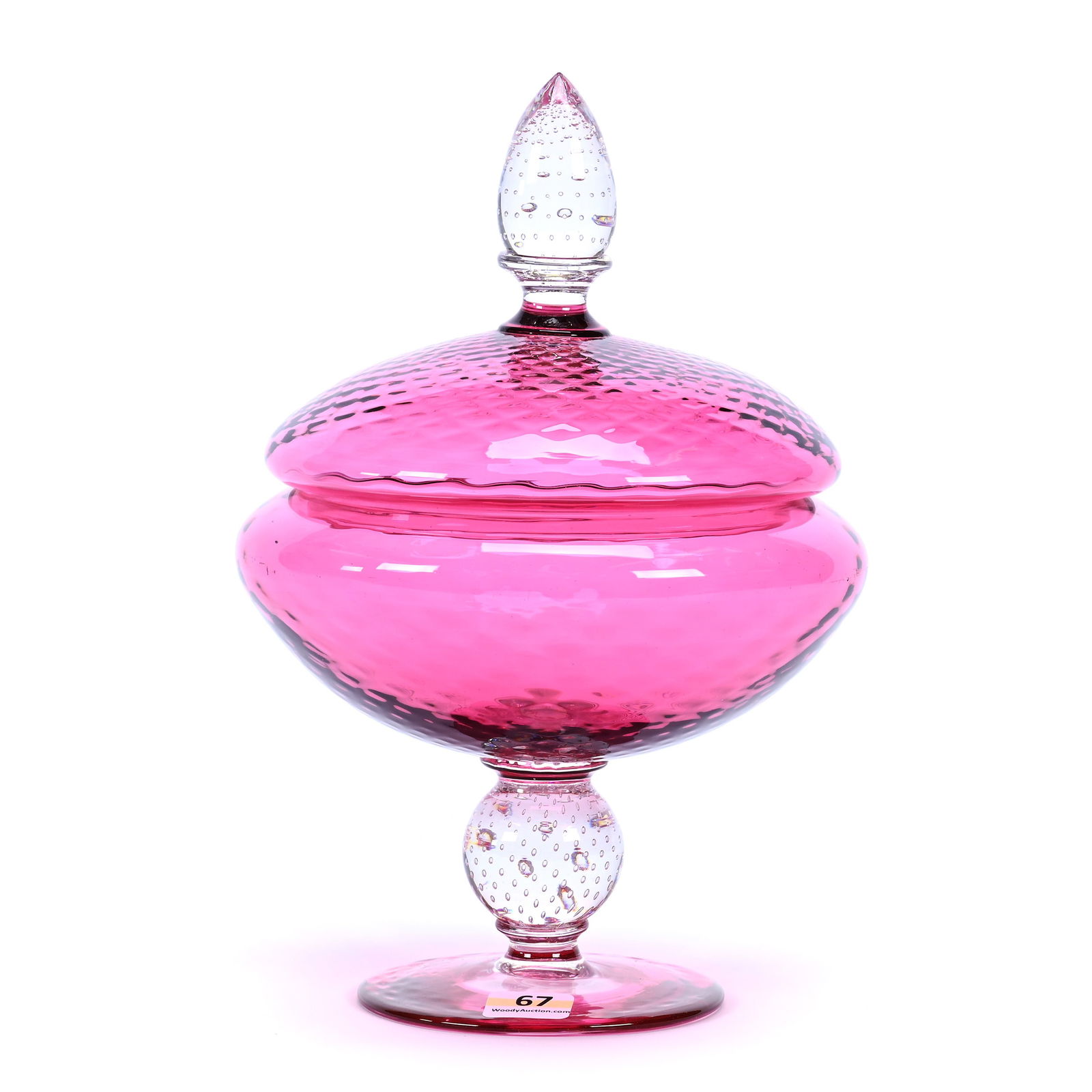 Pedestal Covered Compote, ABCG, Cased Diamond Quilted Cranberry By Pairpoint (1 of 3)