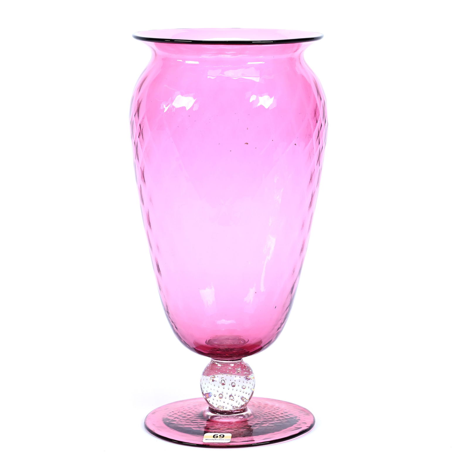 Pedestal Vase, ABCG, Cased Cranberry Diamond Quilted By Pairpoint (1 of 2)