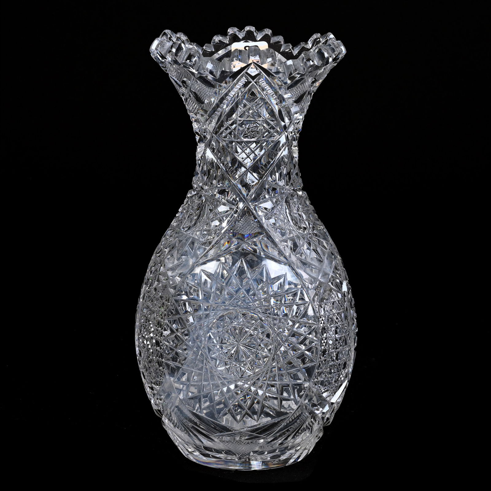 Vase, Bowling Pin Shape, ABCG, Hobstar, Vesica, Cane, Prism & Fan Motif, Ray Cut Base (1 of 3)