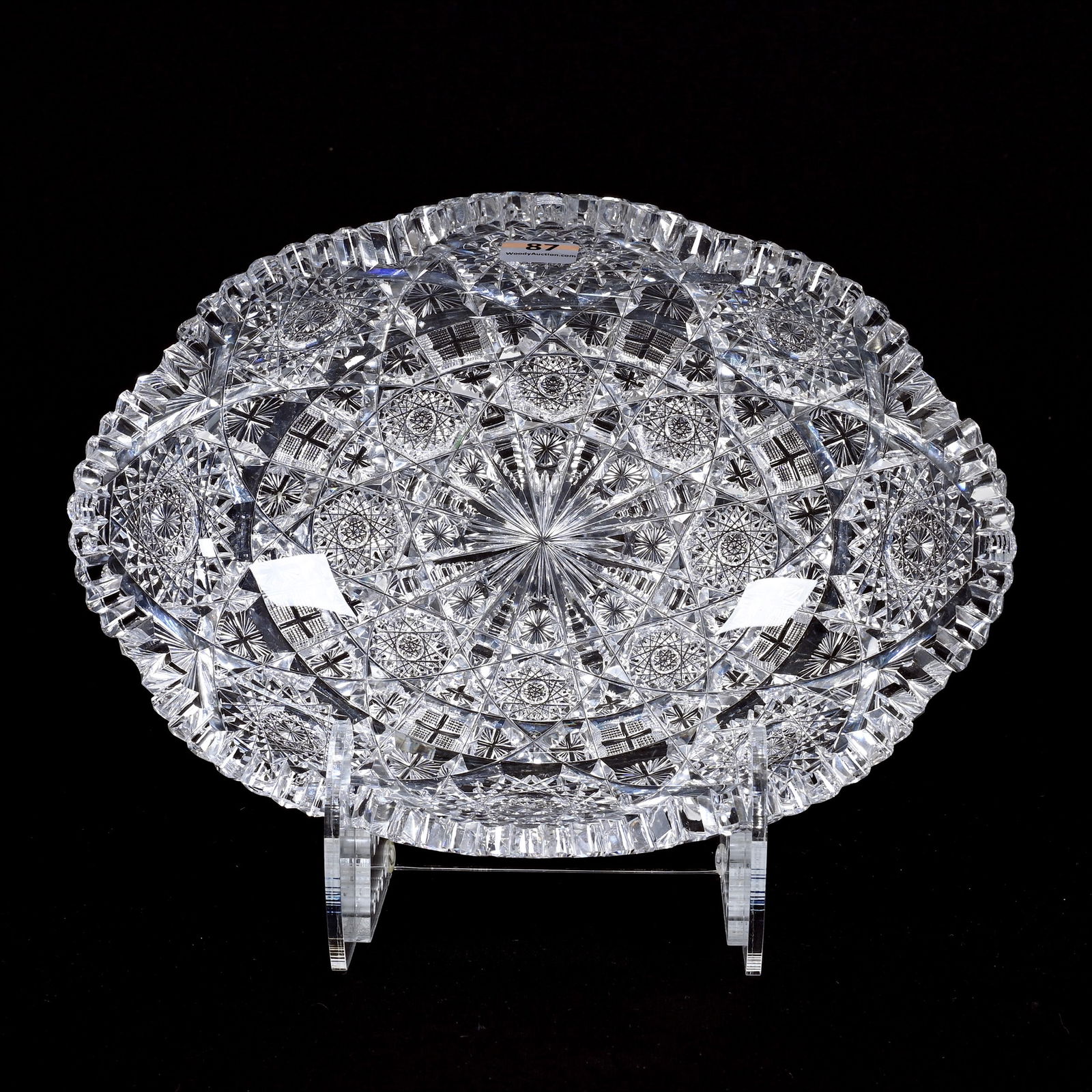 Oval Bowl, ABCG, Catalpa Pattern By Pairpoint: Oval Bowl, American Brilliant Cut Glass, Catalpa Pattern By Pairpoint, 3.25" x 10.75" x 7.5", One Minor Tooth Chip, Collection Of David Fuchshuber, Texas.