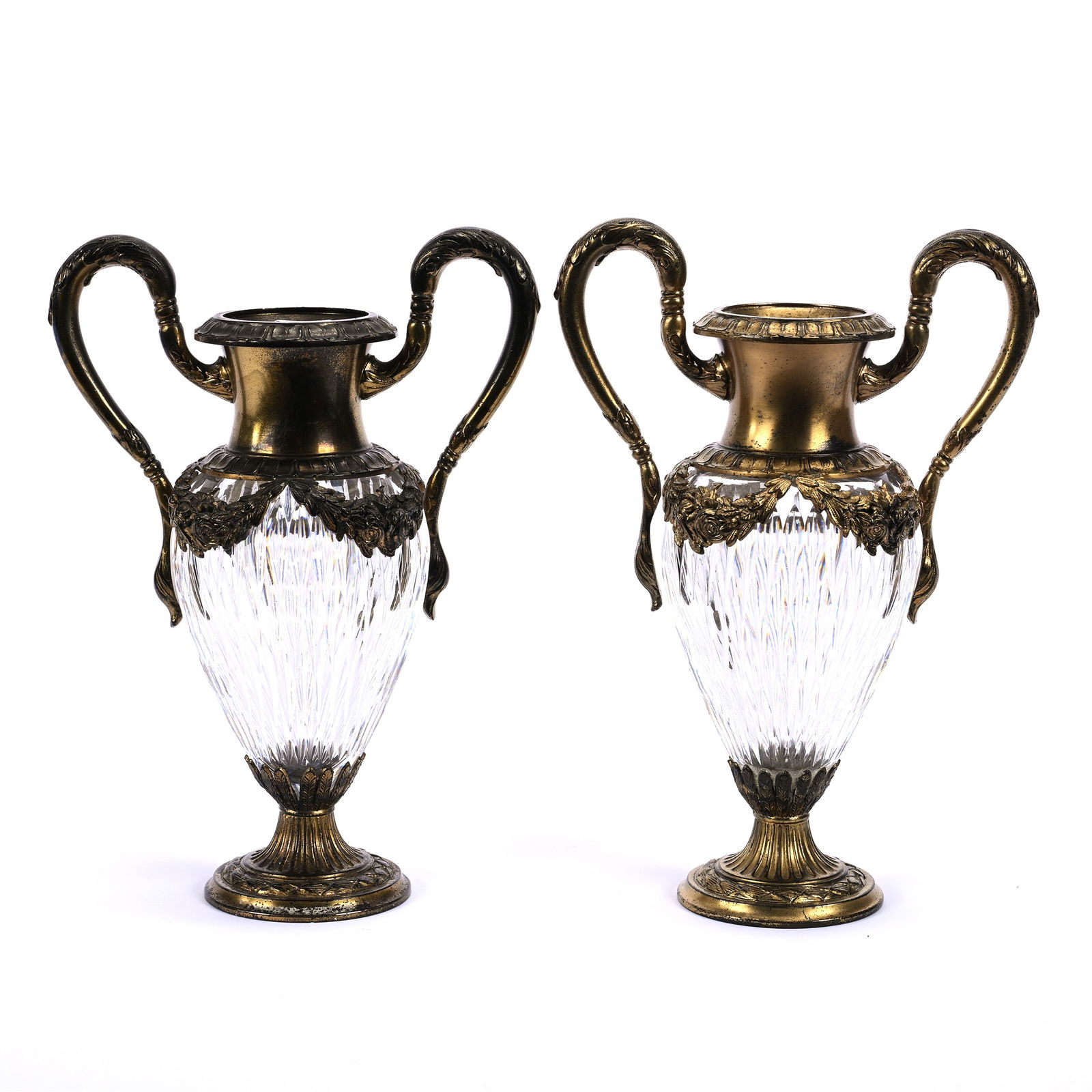 Pair Vases, ABCG, Brilliant Pattern By Pairpoint, Gilded Silverplate Fittings Marked #C1513 (1 of 3)