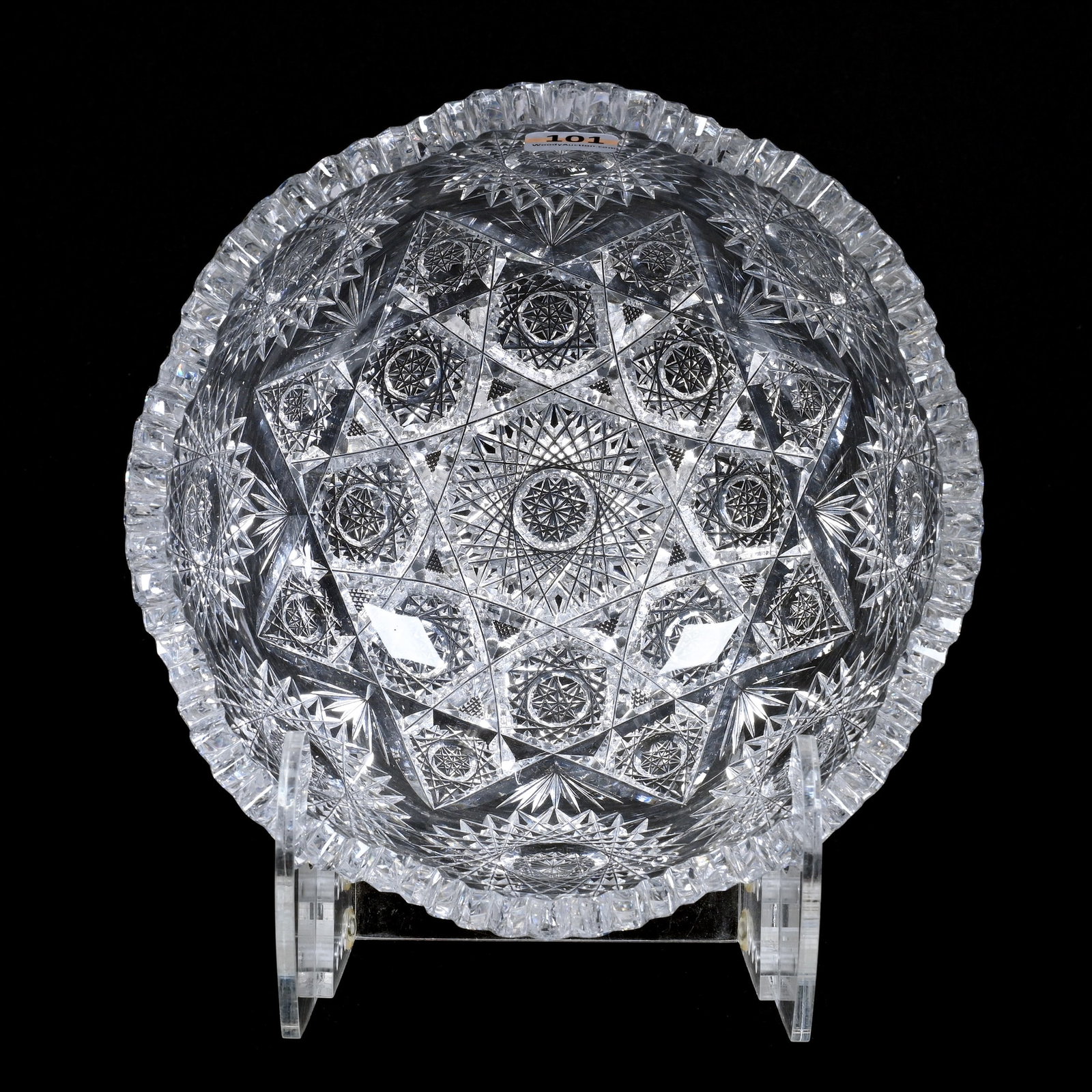 Bowl, ABCG, Pattern Resembles Festoon By Hawkes: Bowl, American Brilliant Cut Glass, Pattern Resembles Festoon By Hawkes, 4" x 8", One Tooth Polished, One Outside Rim Tooth Chip, Collection Of David Fuchshuber, Texas.