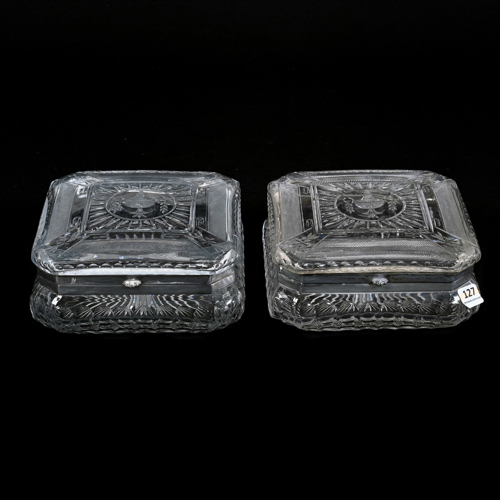 Pair Square Dresser Boxes, ABCG, Urn & Flame Pattern By Pairpoint (1 of 3)