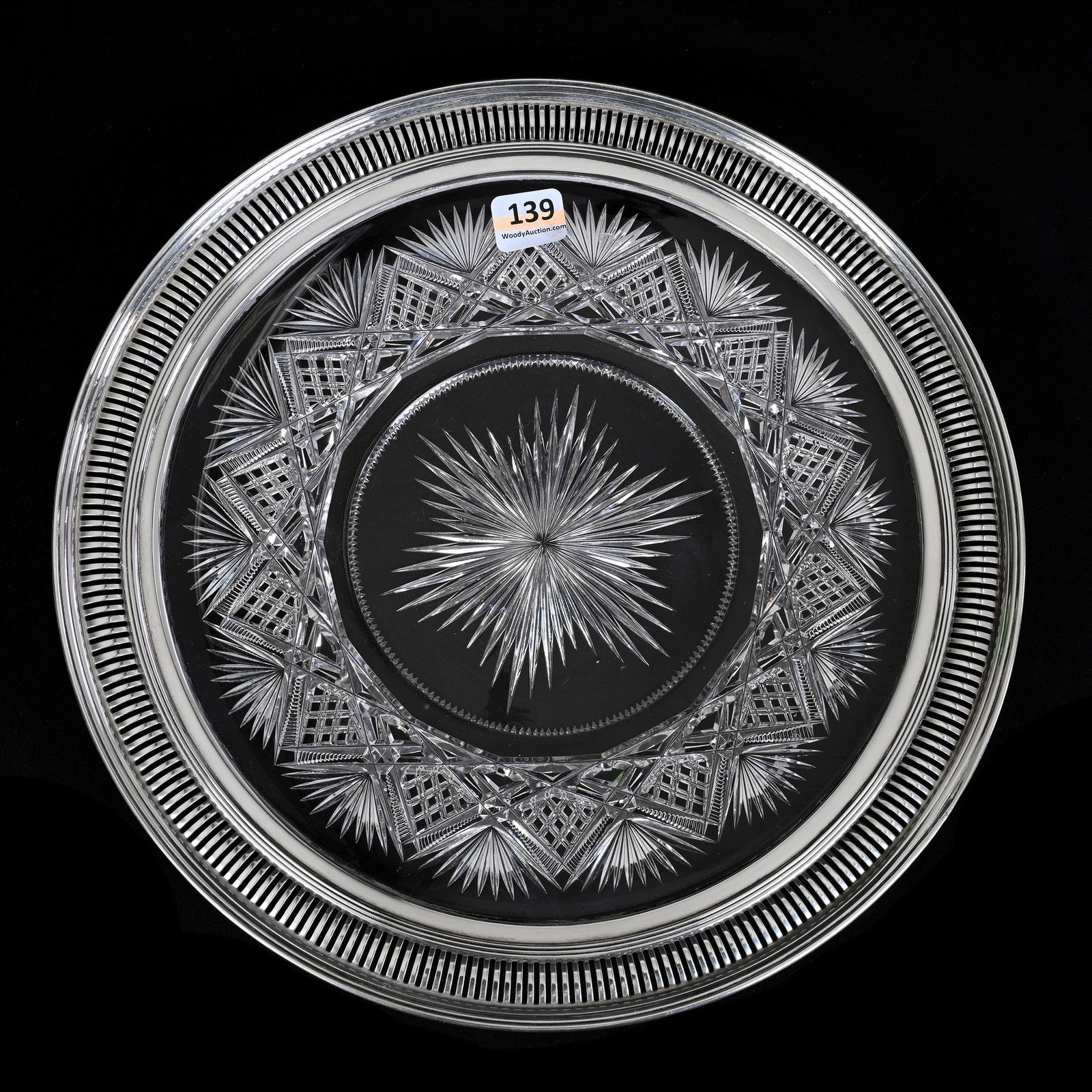 Round Tray, ABCG, Baltic Pattern By Pairpoint, Sterling Silver Rim Marked Bailey Banks & Biddle (1 of 3)