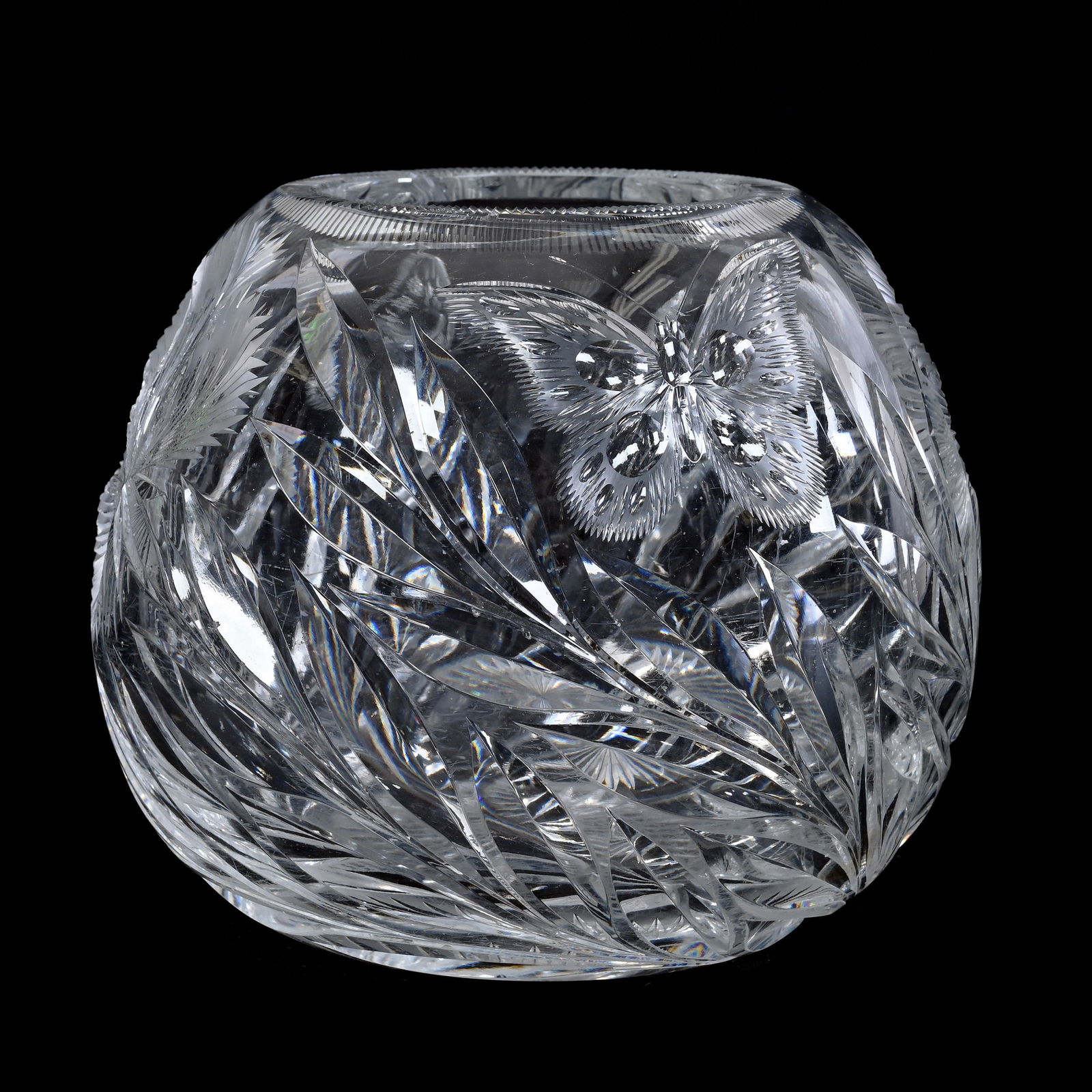 Rose Bowl, ABCG, Engraved Butterfly & Leaf Decor Attributed To Pairpoint (1 of 4)