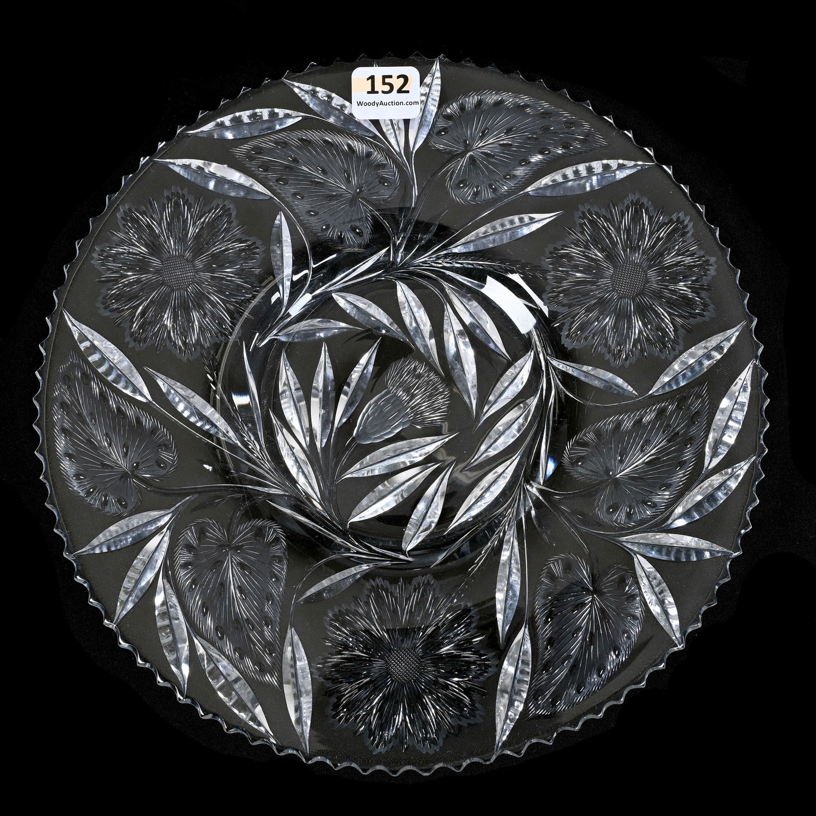 Plate, ABCG, Engraved Floral And Leaf Decor, Attributed To Pairpoint: Plate, American Brilliant Cut Glass, Engraved Floral And Leaf Decor, Attributed To Pairpoint, 9", Nice Example, Collection Of David Fuchshuber, Texas.