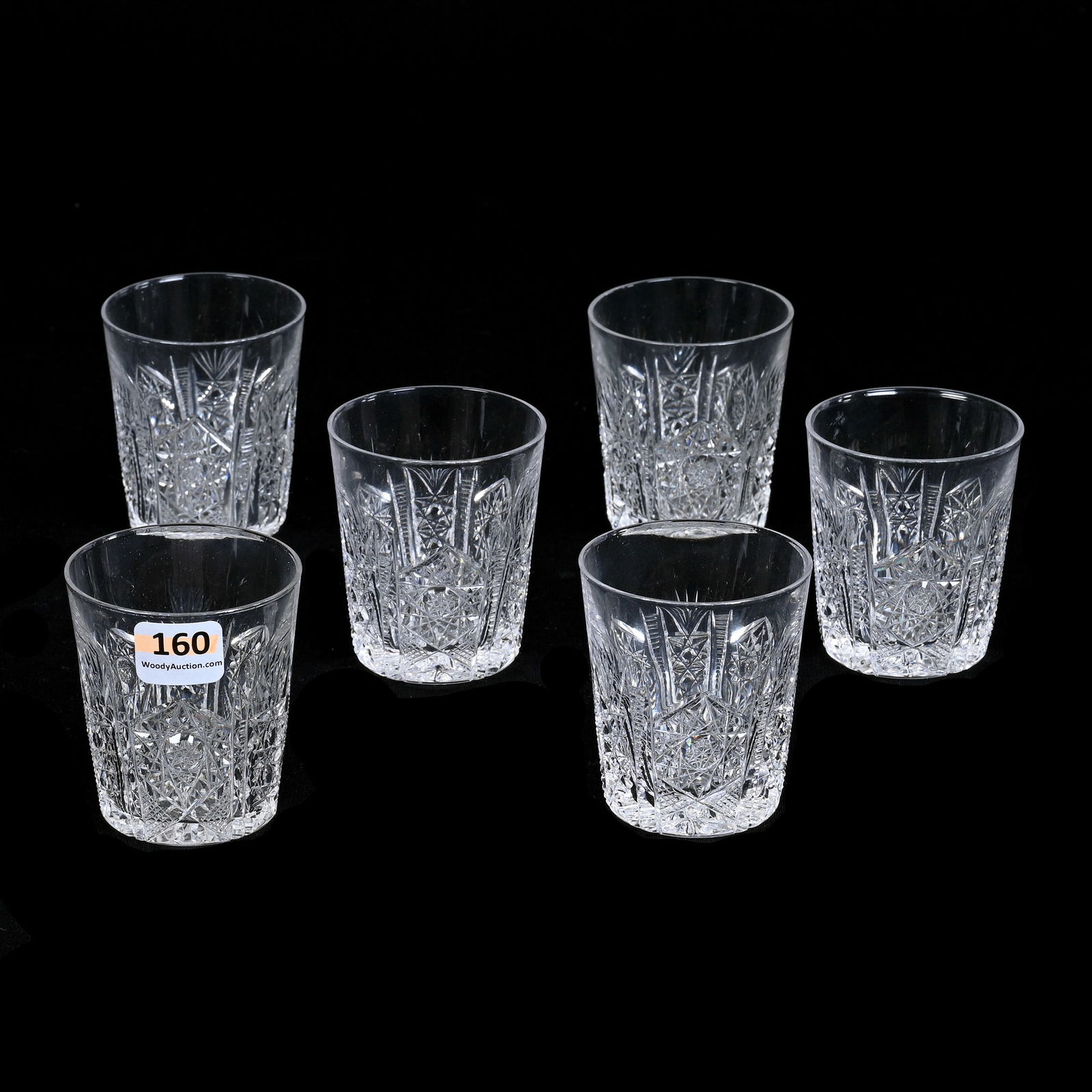 (6) Whiskey Tumblers, ABCG, Hobstar, Strawberry Diamond, Prism & Fan Motif (1 of 3)