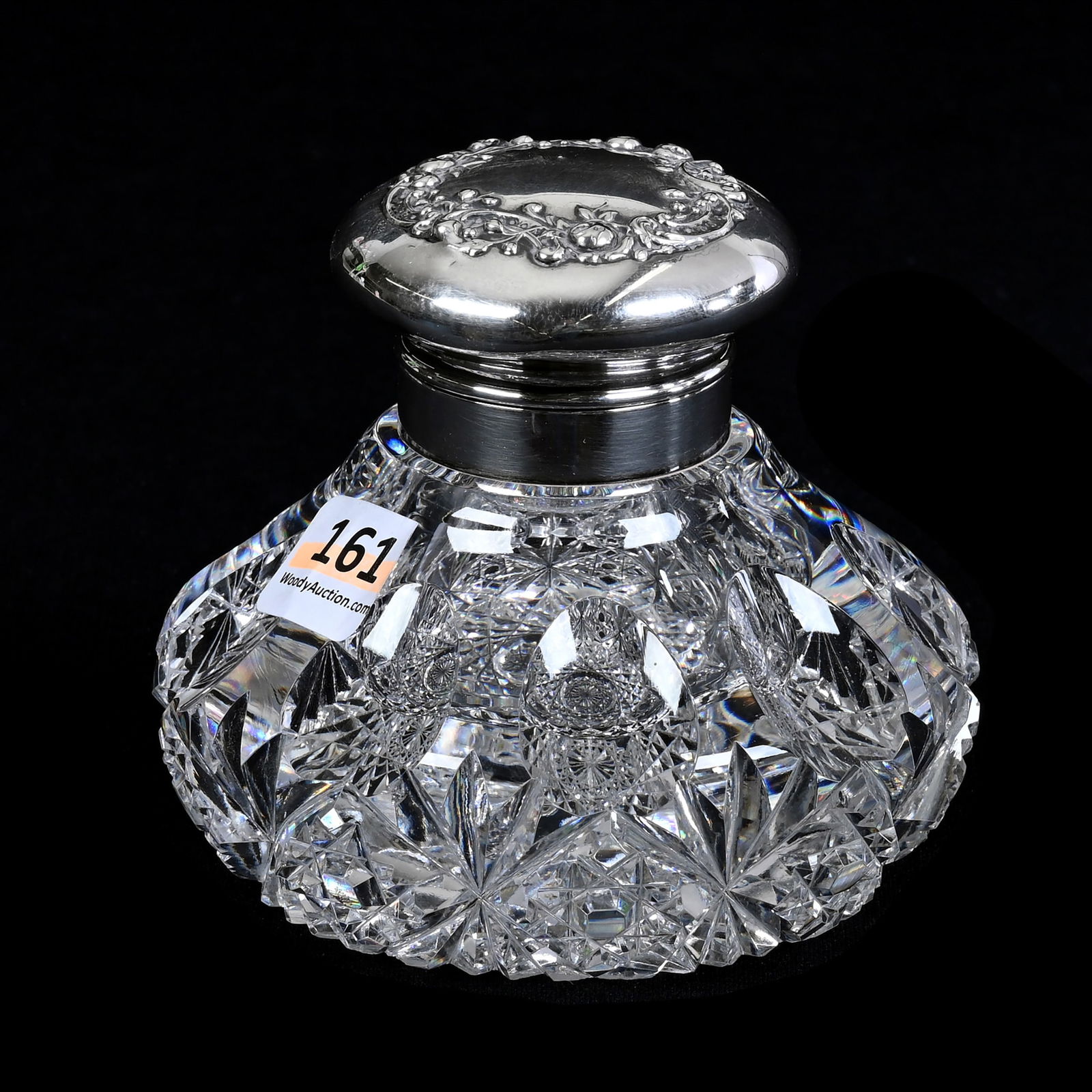 Inkwell, ABCG, Hobstar, Punty & Fan Motif, Gorham Sterling Flip Lid, Hobstar Base (1 of 5)