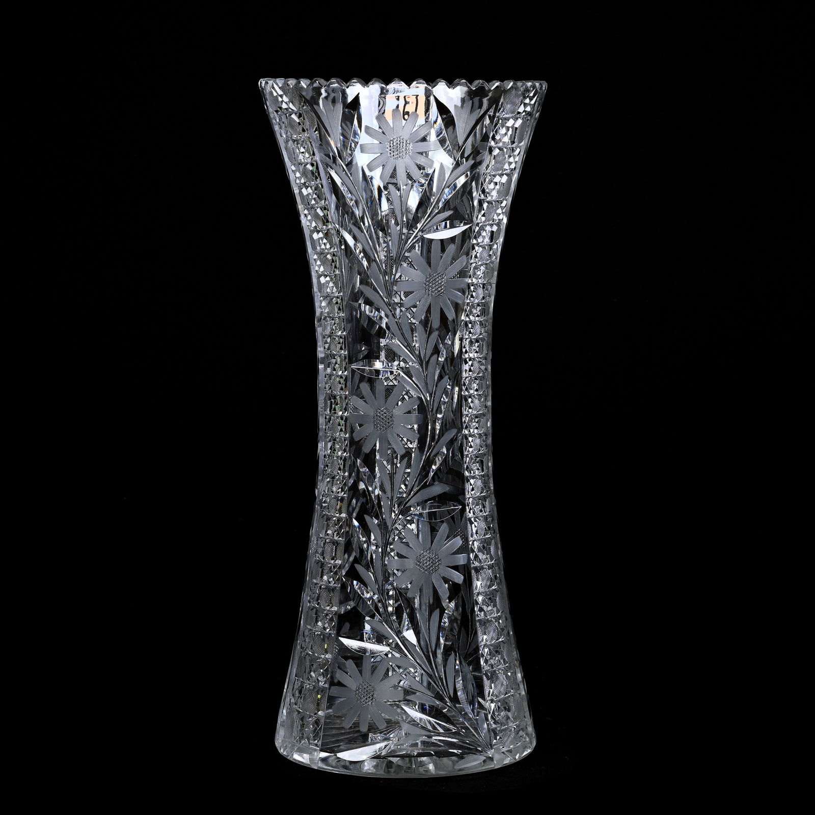 Vase, ABCG, Three Alternating Panels Of Engraved Floral And Cane Pattern, Ray Cut Base (1 of 3)