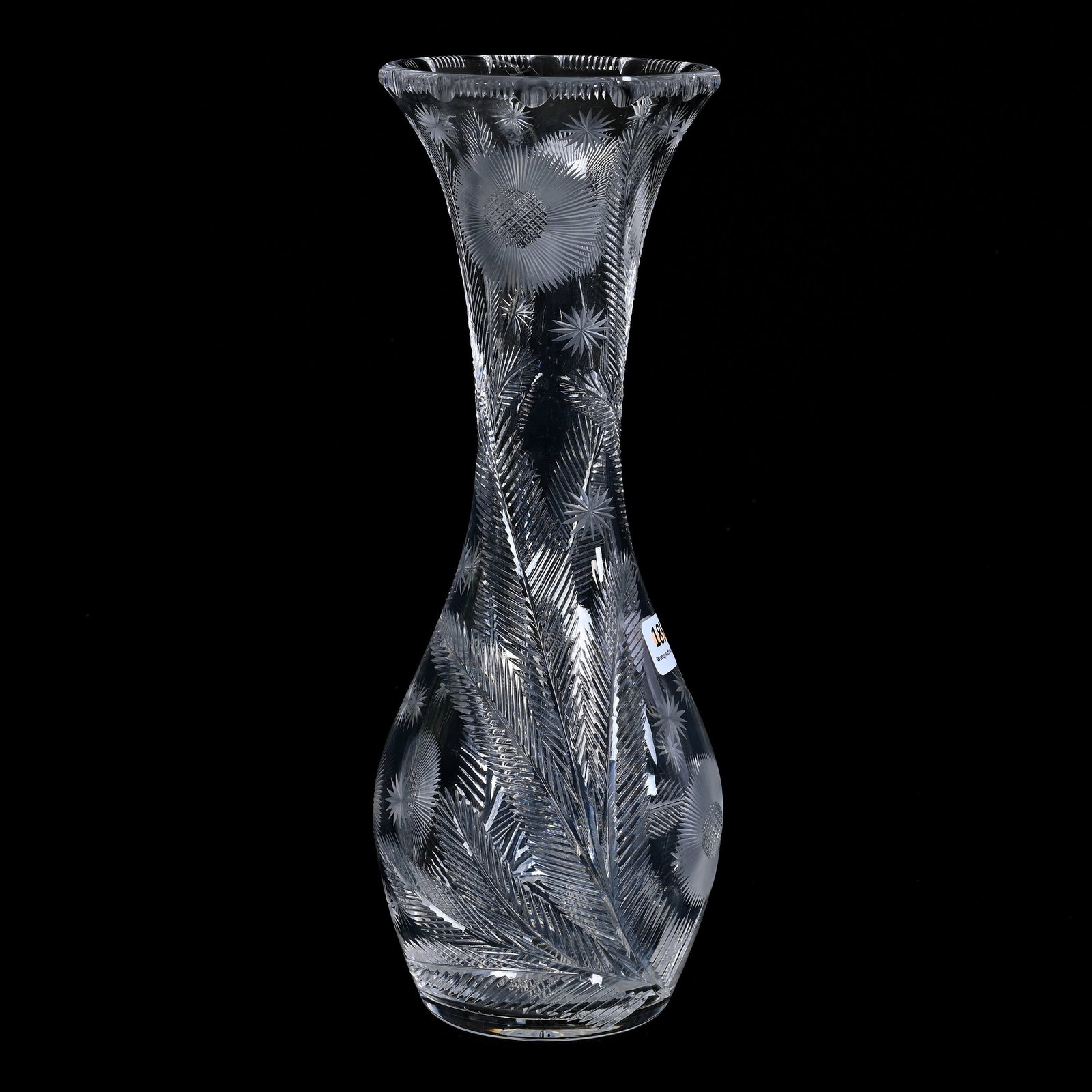 Vase, ABCG, Floral And Star Motif, Ray Cut Base, Nice Quality: Vase, American Brilliant Cut Glass, Floral And Star Motif, Ray Cut Base, Nice Quality, 11.75" x 4.25", Collection Of David Fuchshuber, Texas.