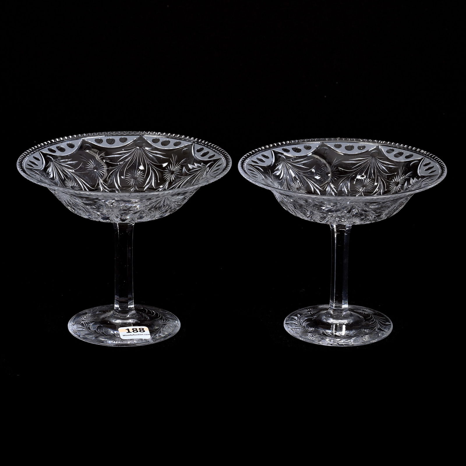 Pair Of Compotes By Pairpoint, ABCG, Engraved Floral Garland With Pattern Engraved Foot, (1 of 2)
