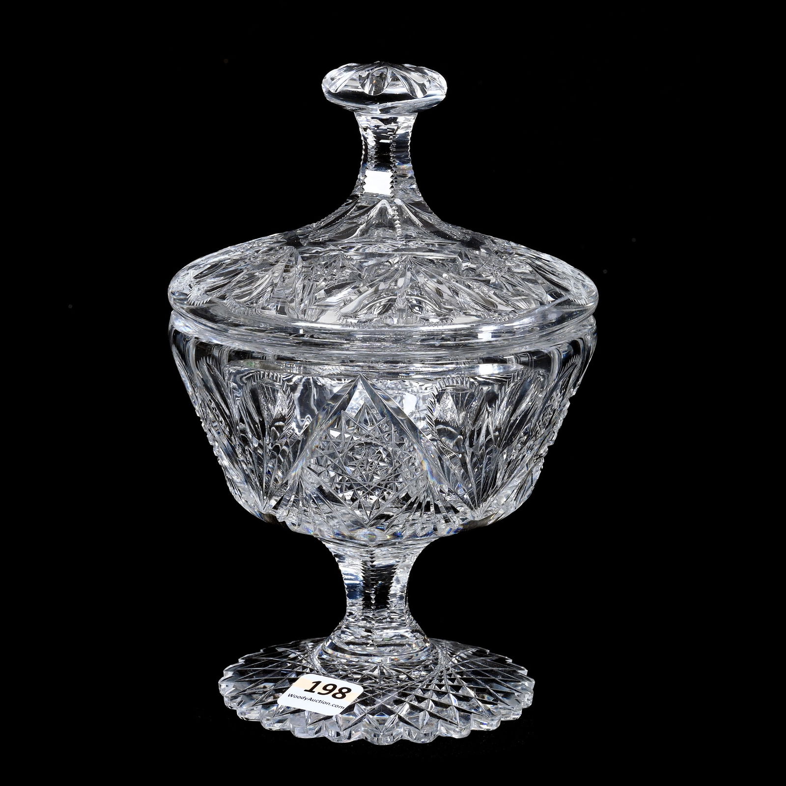 Covered Pedestal Jar, Cactus Pattern By Pairpoint, Scalloped Hobstar Foot, Pattern Cut Lid (1 of 3)