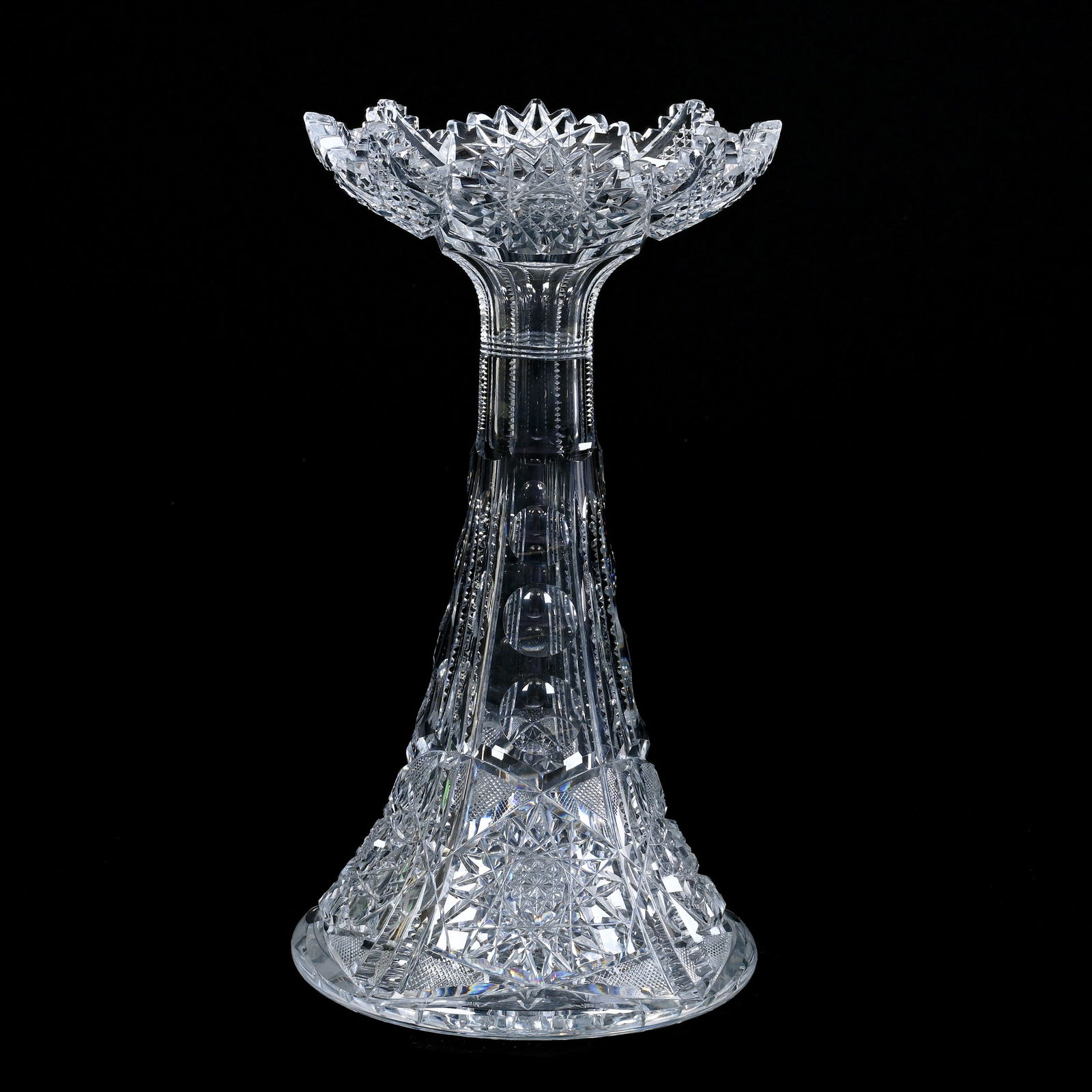 Vase, ABCG, Henrietta Pattern By Pairpoint, Pattern Cut Flared Rim, Hobstar Base (1 of 3)