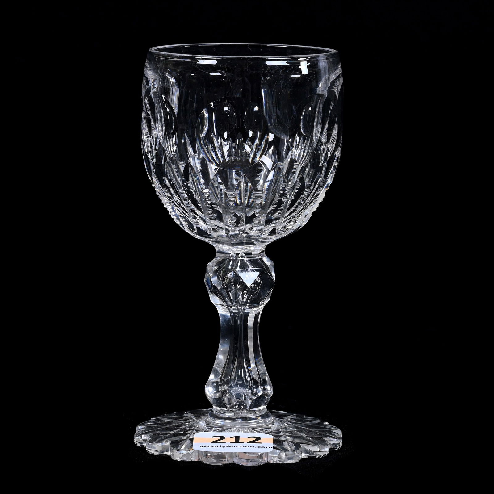 Wine Stem, ABCG, Cambridge Pattern By Pairpoint, Scalloped Hobstar Foot: Wine Stem, American Brilliant Cut Glass, Cambridge Pattern By Pairpoint, Scalloped Hobstar Foot, 4.5" x 2.25", Collection Of David Fuchshuber, Texas.