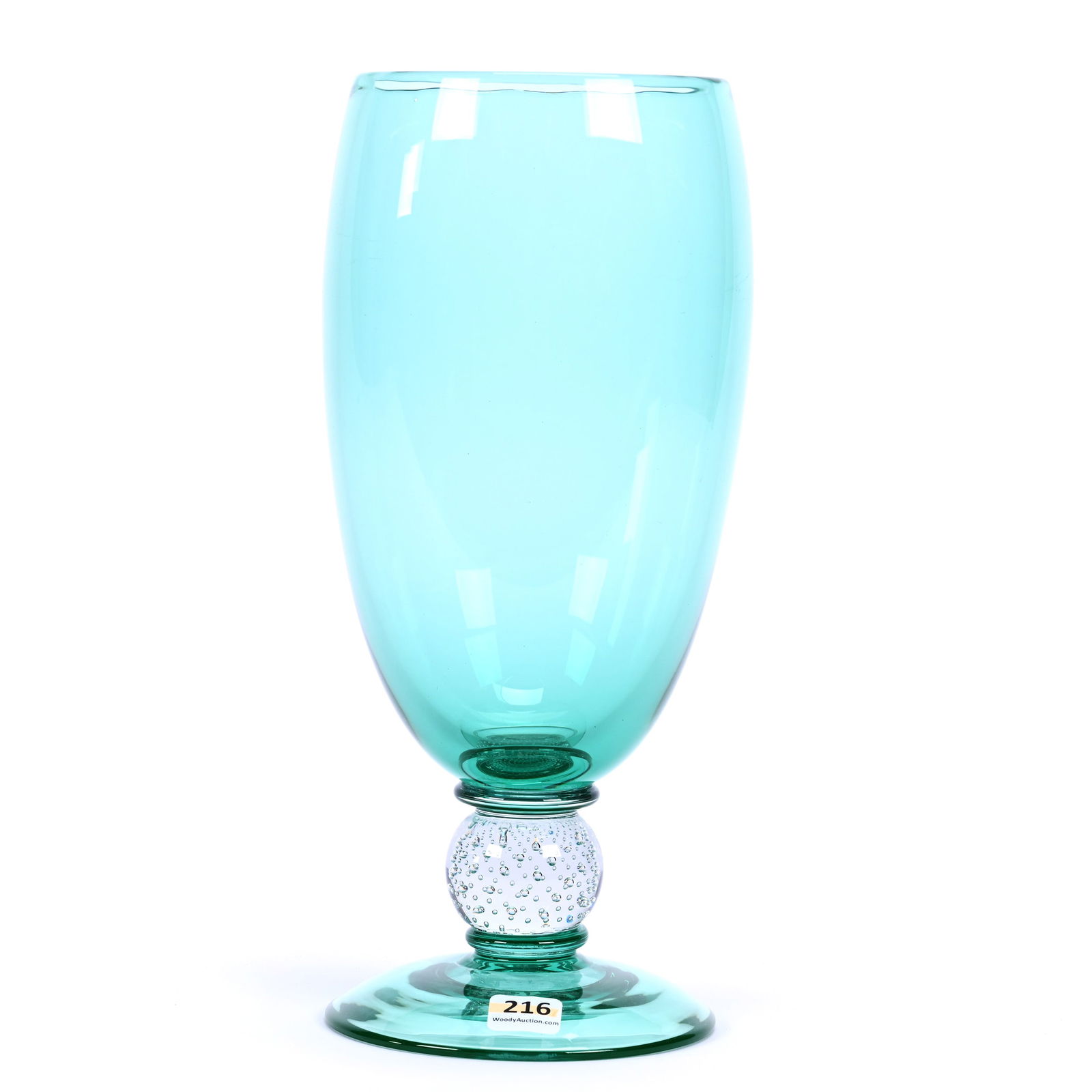 Pedestal Vase, ABCG, By Pairpoint, Solid Turquoise, Body And Foot With Clear Control Bubble Stem (1 of 3)