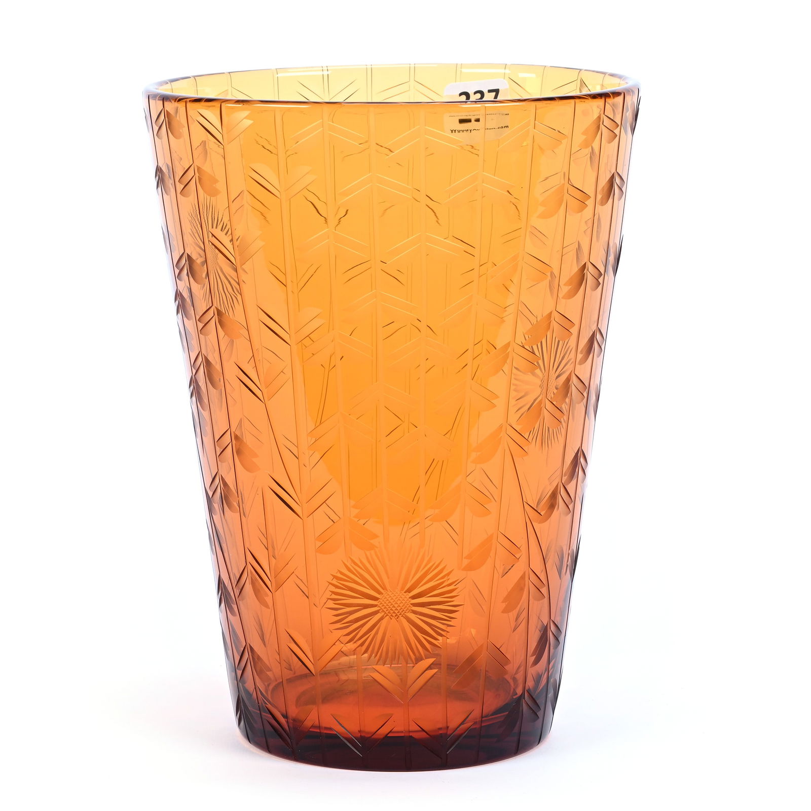 Vase, ABCG, By Pairpoint, Solid Amber With Engraved Floral And Vine Decor (1 of 2)