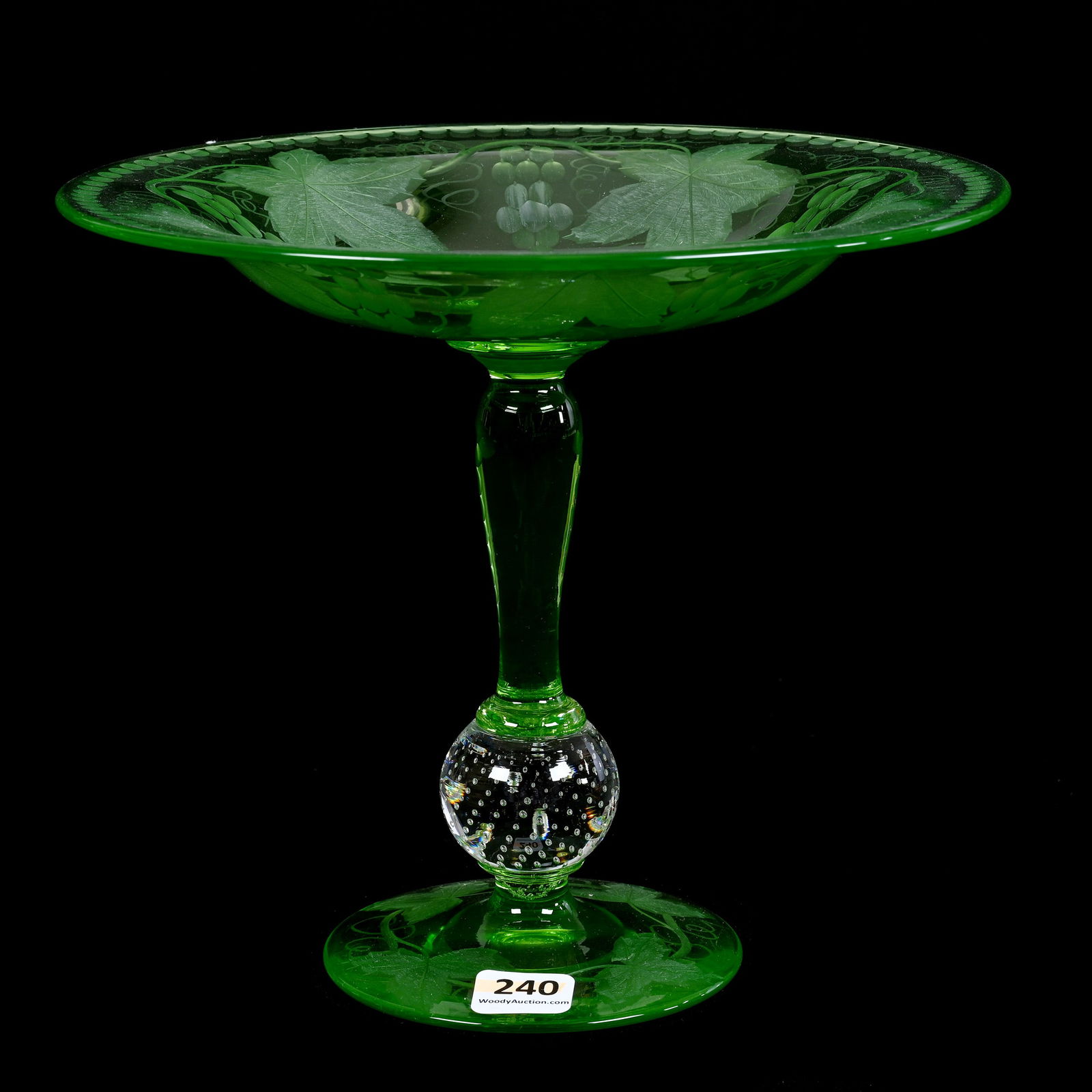 Compote, ABCG, Vintage Pattern By Pairpoint, Solid Uranium Green Body & Foot (1 of 4)