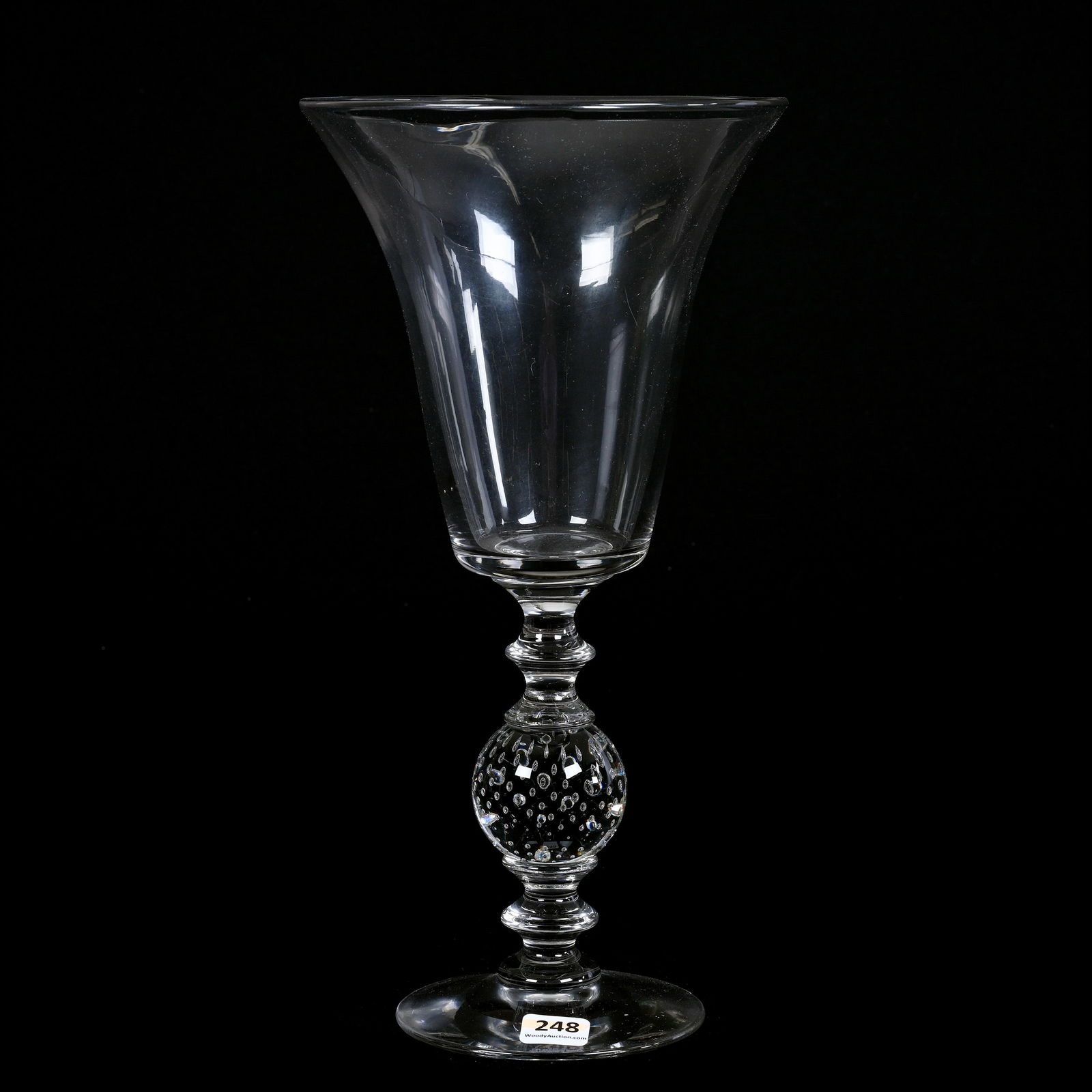 Pedestal Chalice Vase, Clear Uncut Body And Foot With Control Bubble Stem: Pedestal Chalice Vase, Clear Uncut Body And Foot With Control Bubble Stem, 12.25" x 6.25", Collection Of David Fuchshuber, Texas.