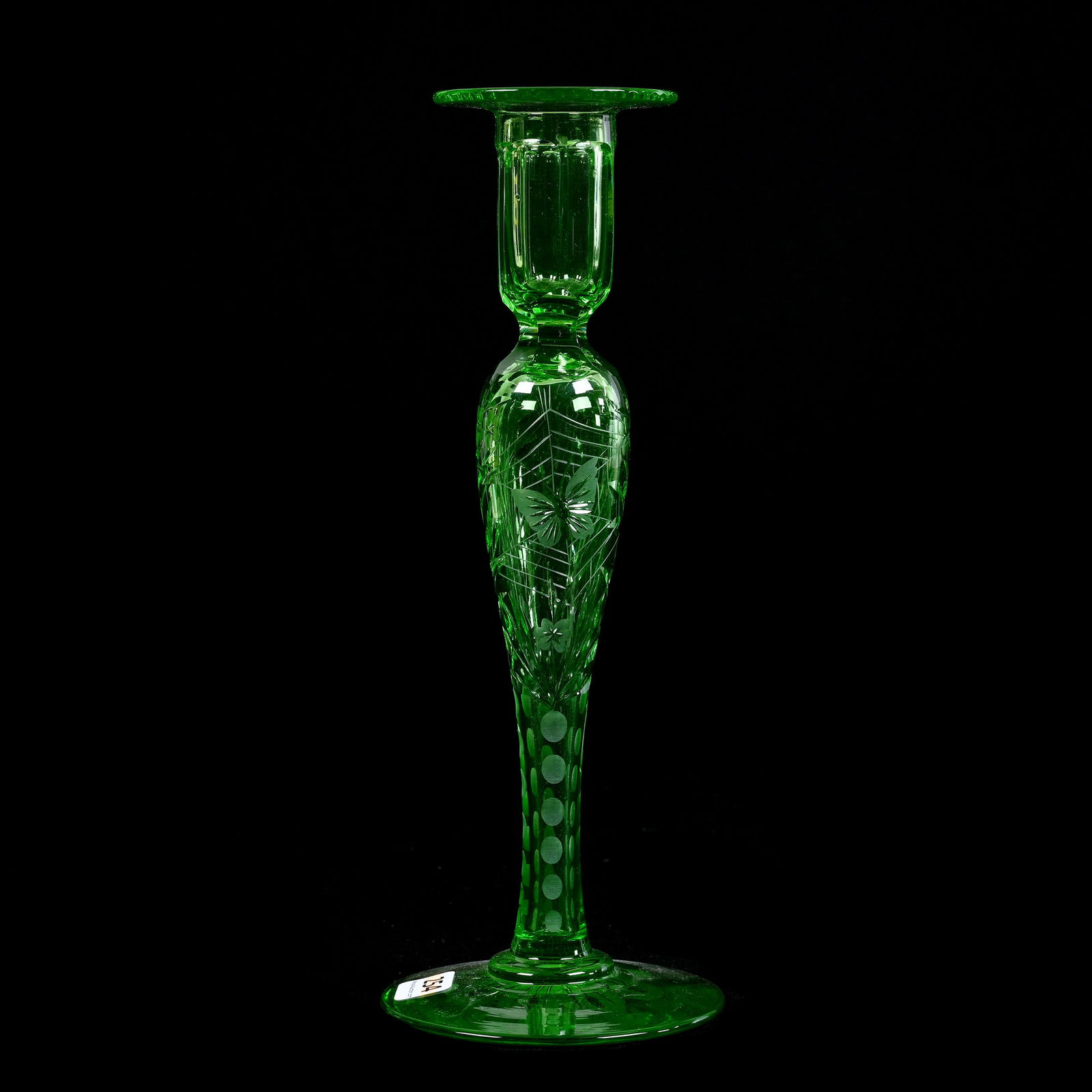 Candlestick, Colias Pattern By Pairpoint, Solid Uranium Green, Highly Reactive Under Blacklight (1 of 3)