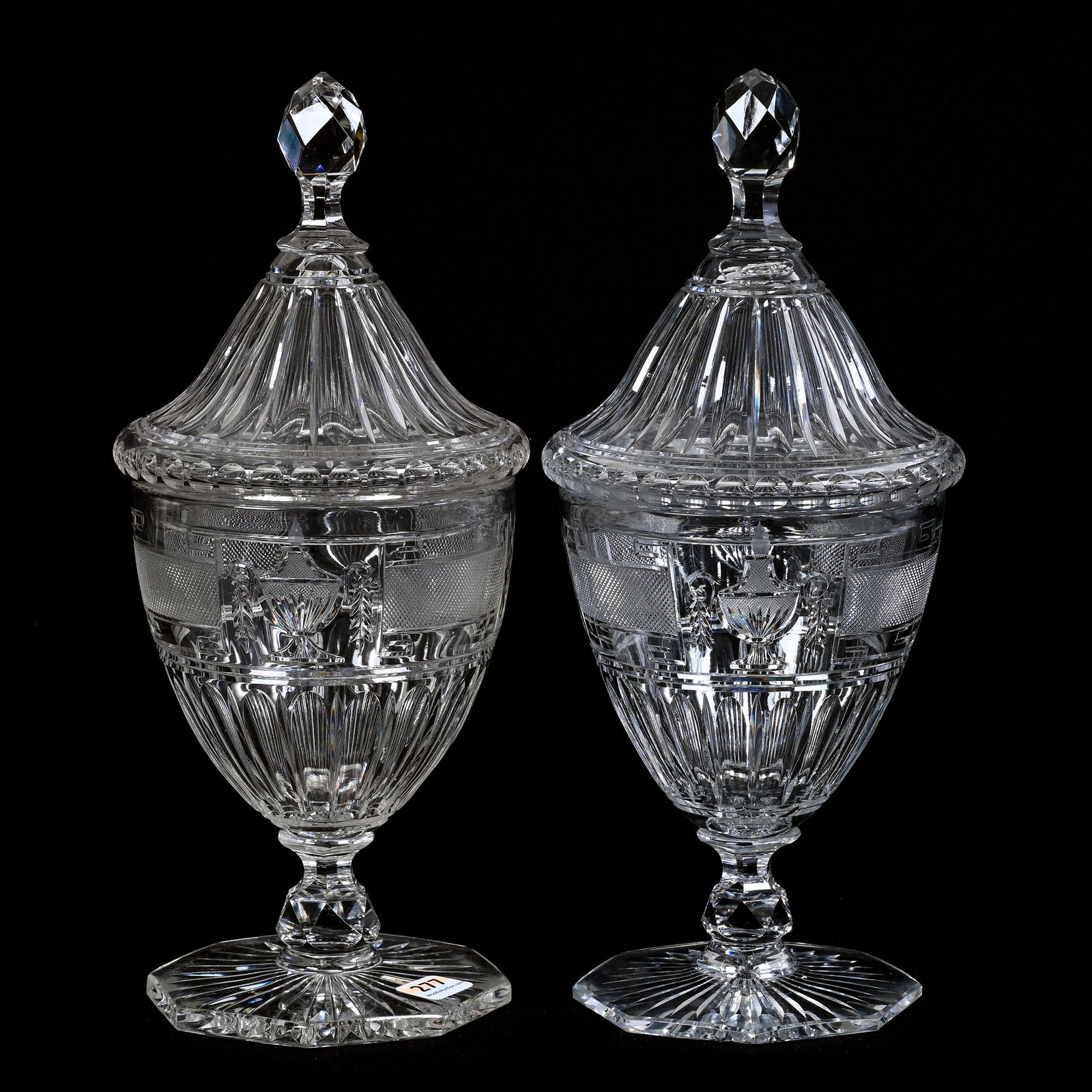 Pair Pedestal Covered Urn, ABCG, Urn & Flame Pattern By Pairpoint (1 of 3)