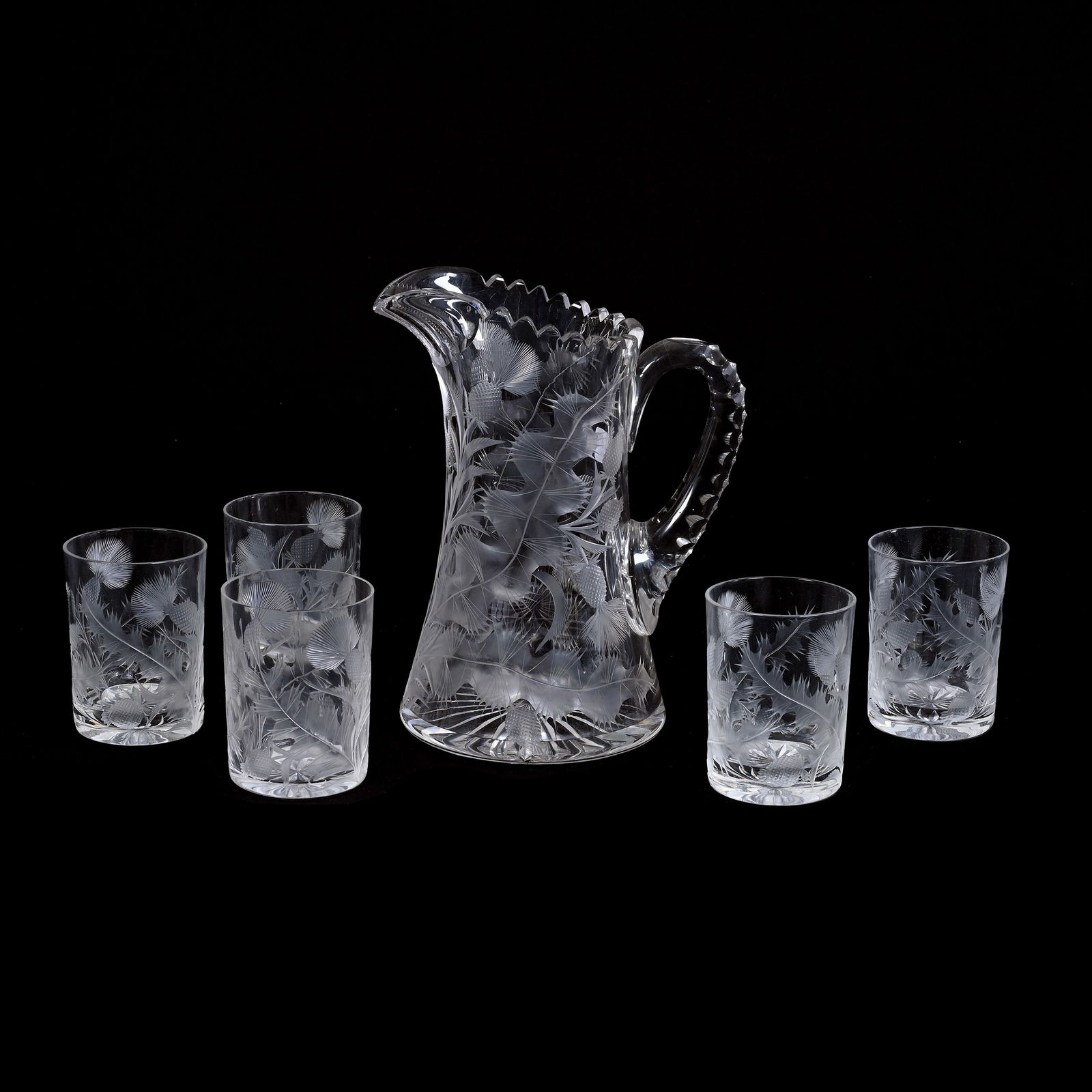 Water Set, ABCG, Nicely Engraved Thistle Decor (1 of 3)