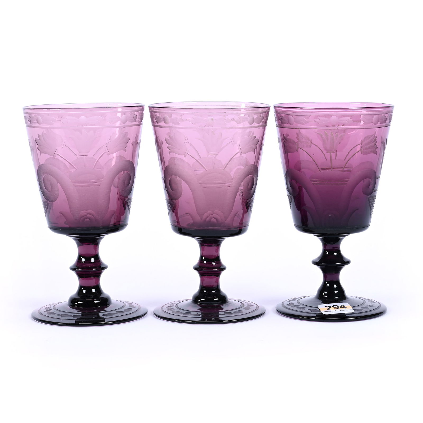(3) Goblets, ABCG, Solid Amethyst Osiris Pattern By Pairpoint (1 of 2)