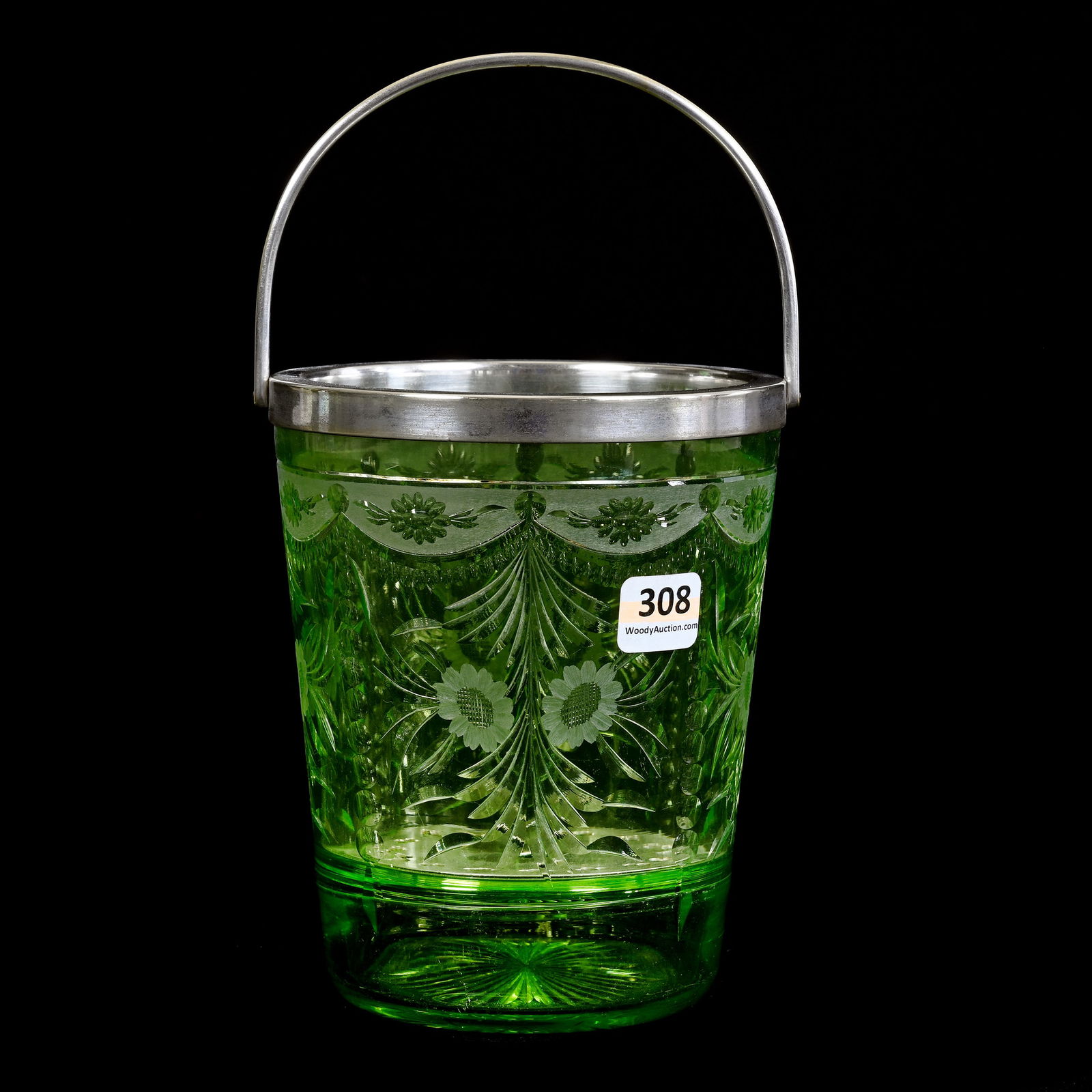 Ice Bucket, ABCG, Solid Uranium Green Wickham Pattern By Pairpoint (1 of 4)