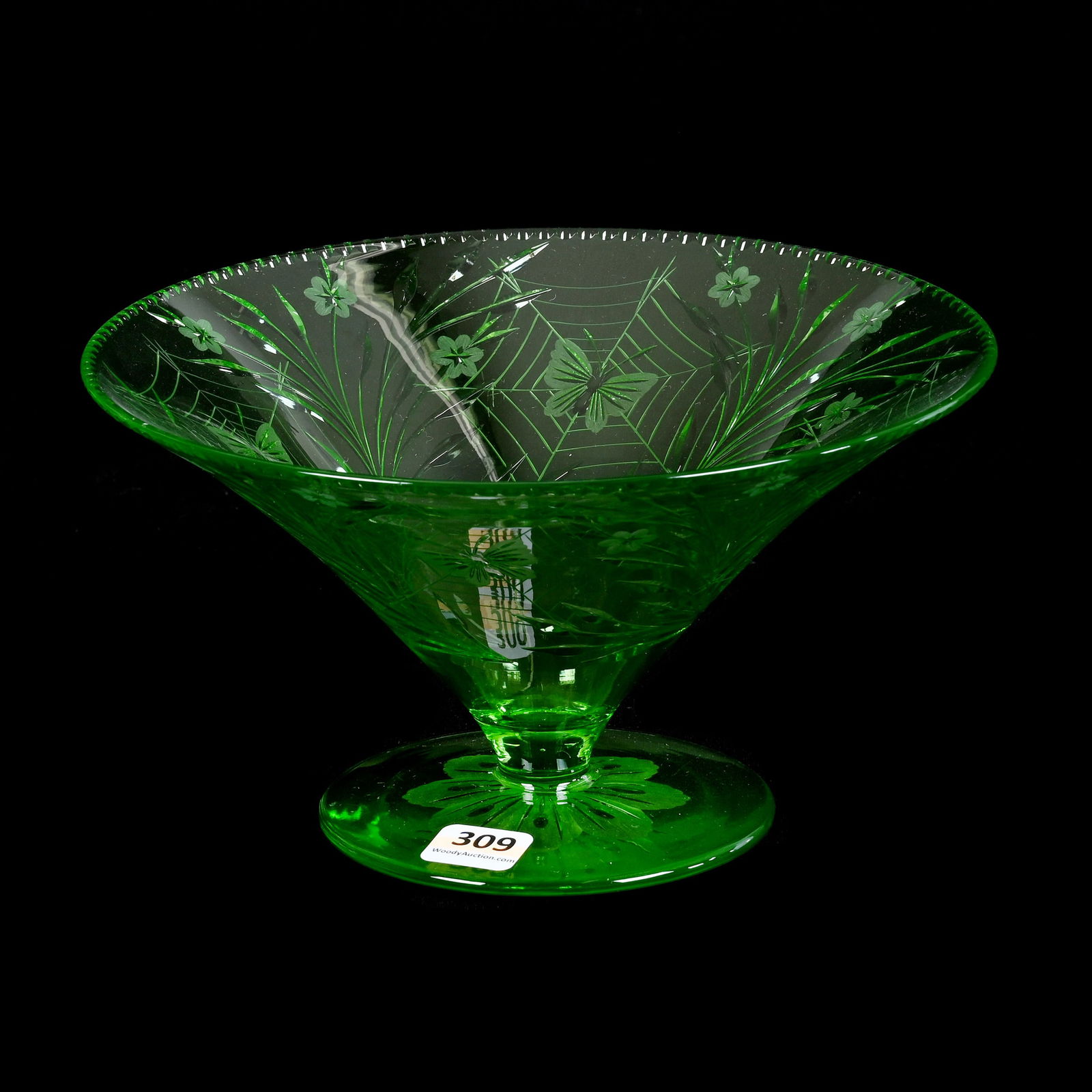 Tazza Vase, ABCG, Colias Pattern By Pairpoint, Solid Uranium Green (1 of 4)